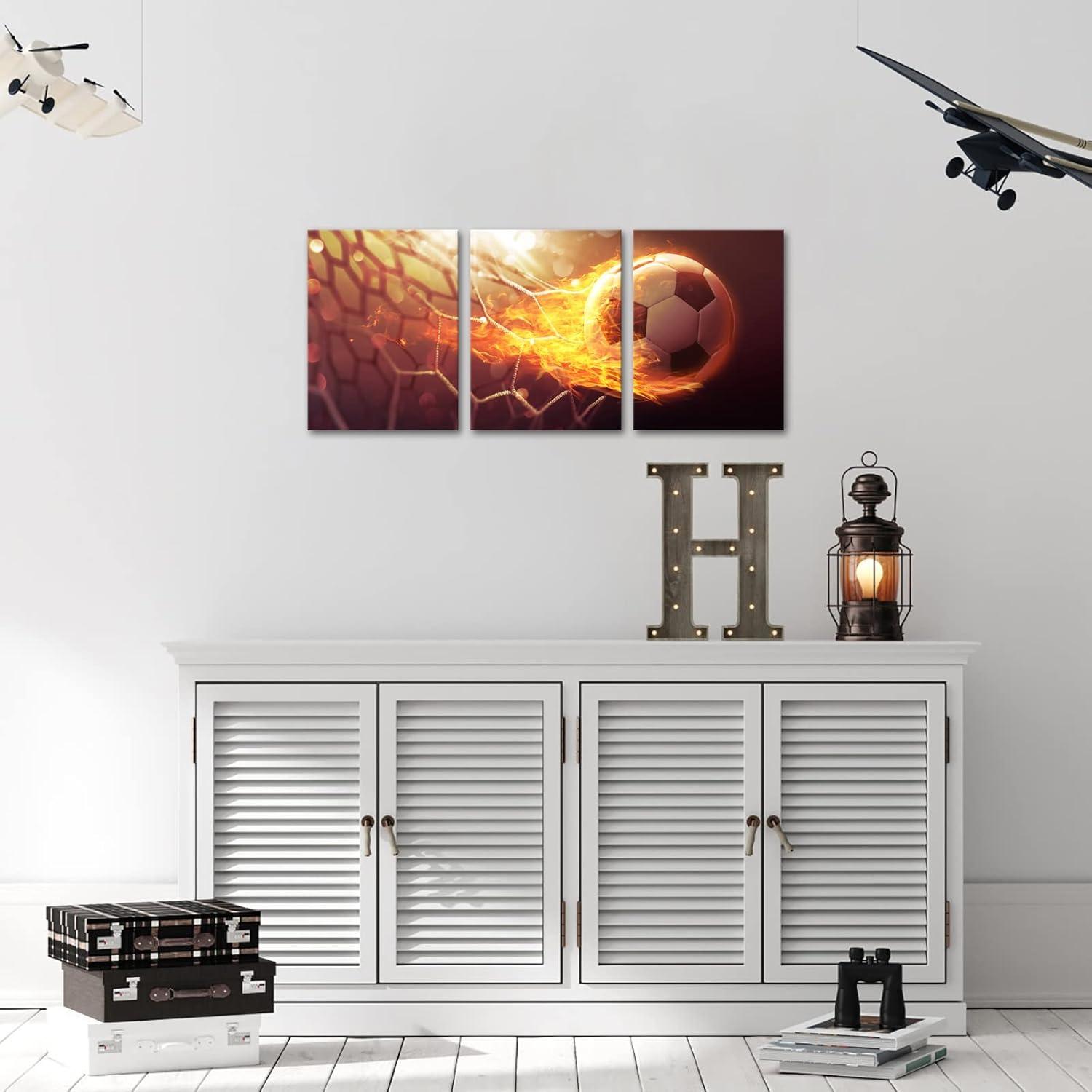 Arte de Pared de Fútbol RnnJoile 3 Piezas 30x40 cm Lienzo HD