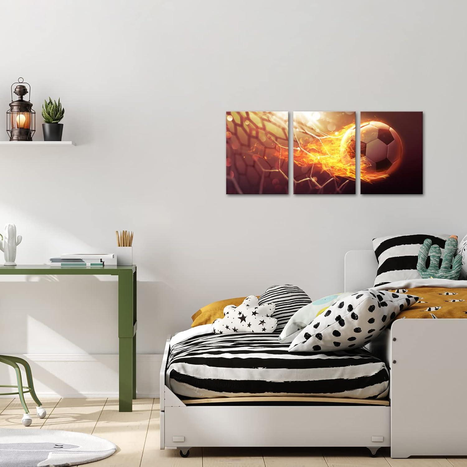 Arte de Pared de Fútbol RnnJoile 3 Piezas 30x40 cm Lienzo HD