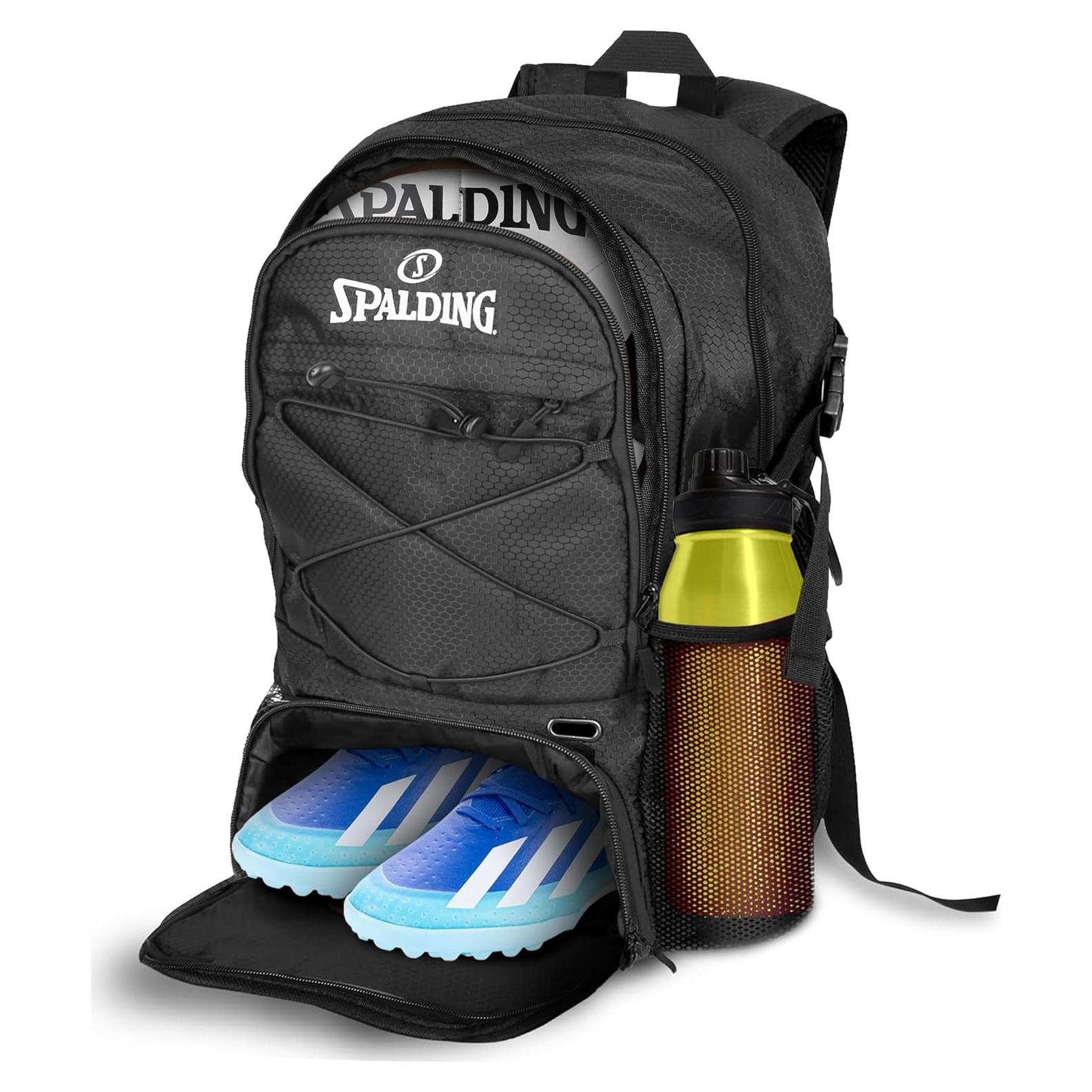Mochila de Fútbol Spalding 30L Negra con Compartimento para Balón y Zapatos