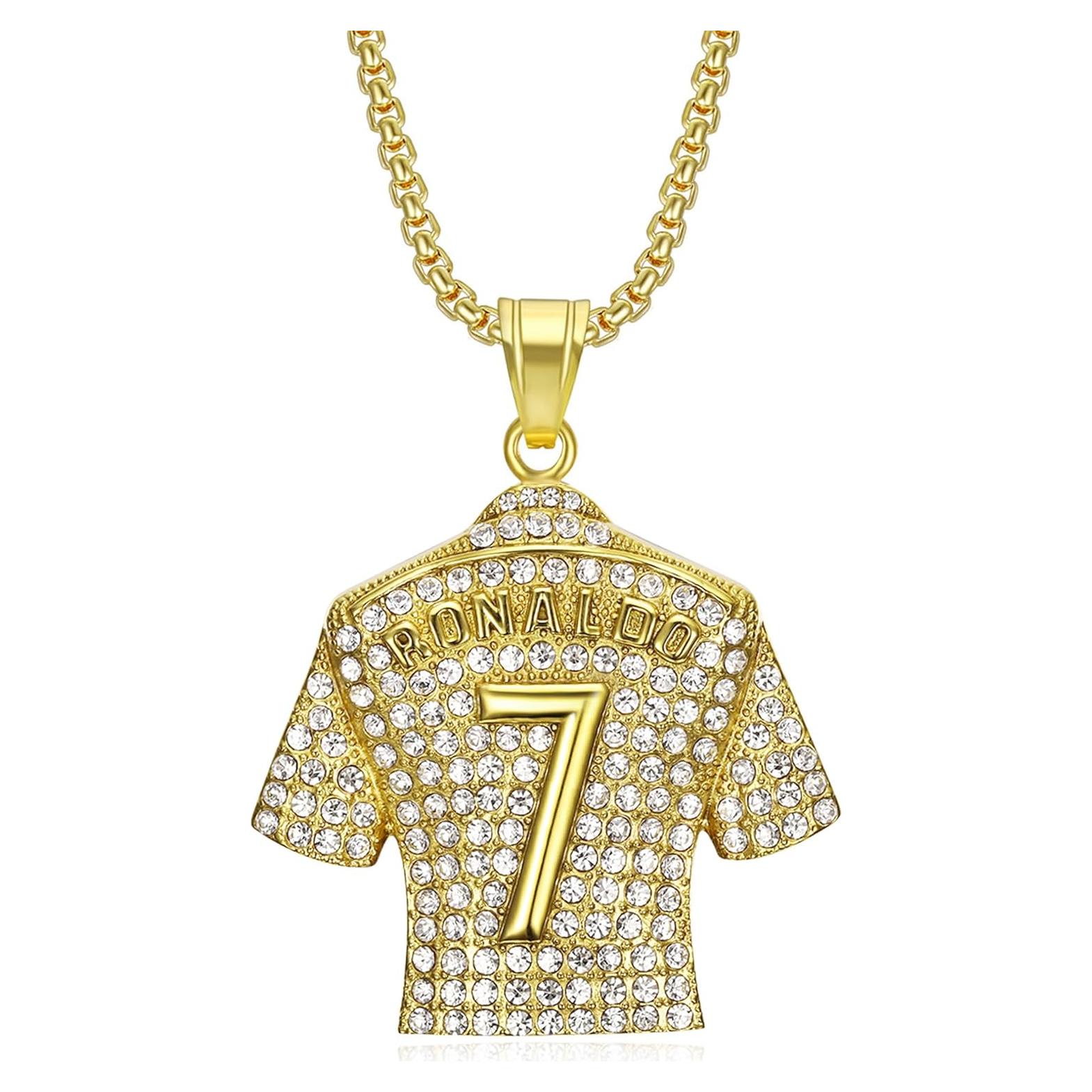 Colgante de Collar de Fútbol Número 7 Acero Titanio Oro