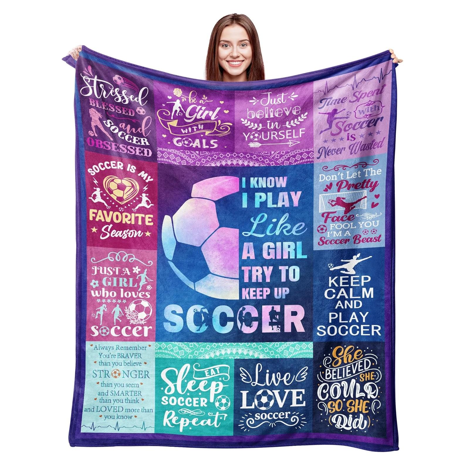 Manta de Fútbol Yndurgtyo para Niñas 127x102cm Franela Suave