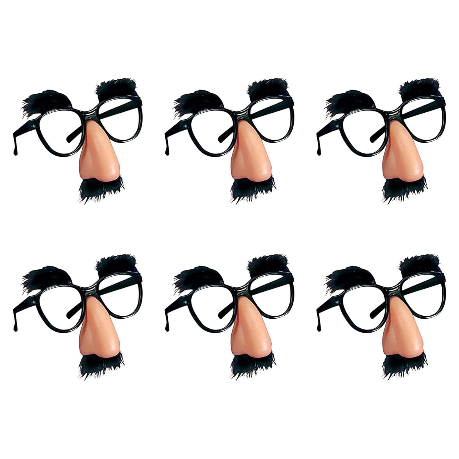 6 Gafas de Disfraz con Nariz, Bigote y Cejas - PPXMEEUDC