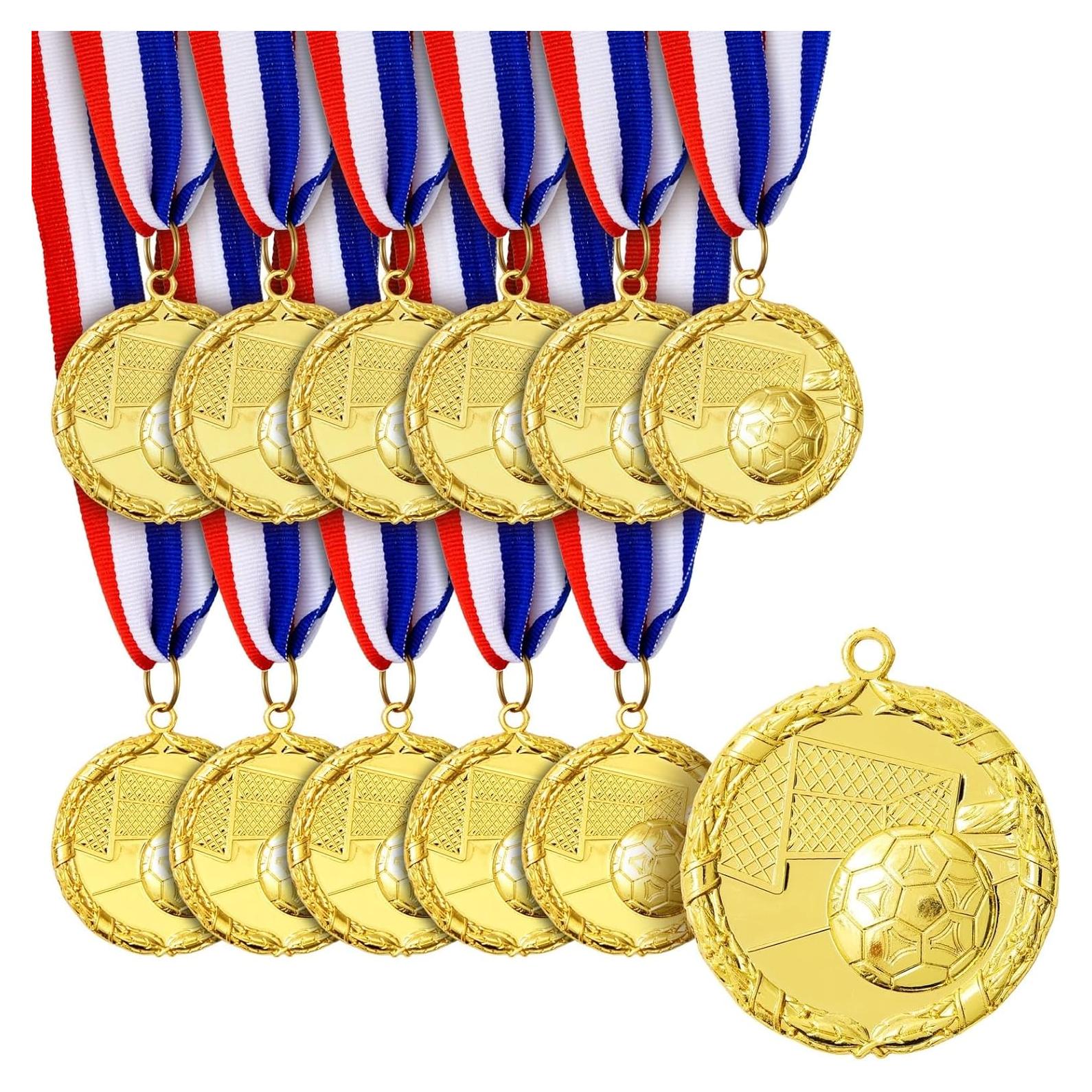 Medallas de Fútbol Juvale 12 Piezas Doradas 5.08 cm