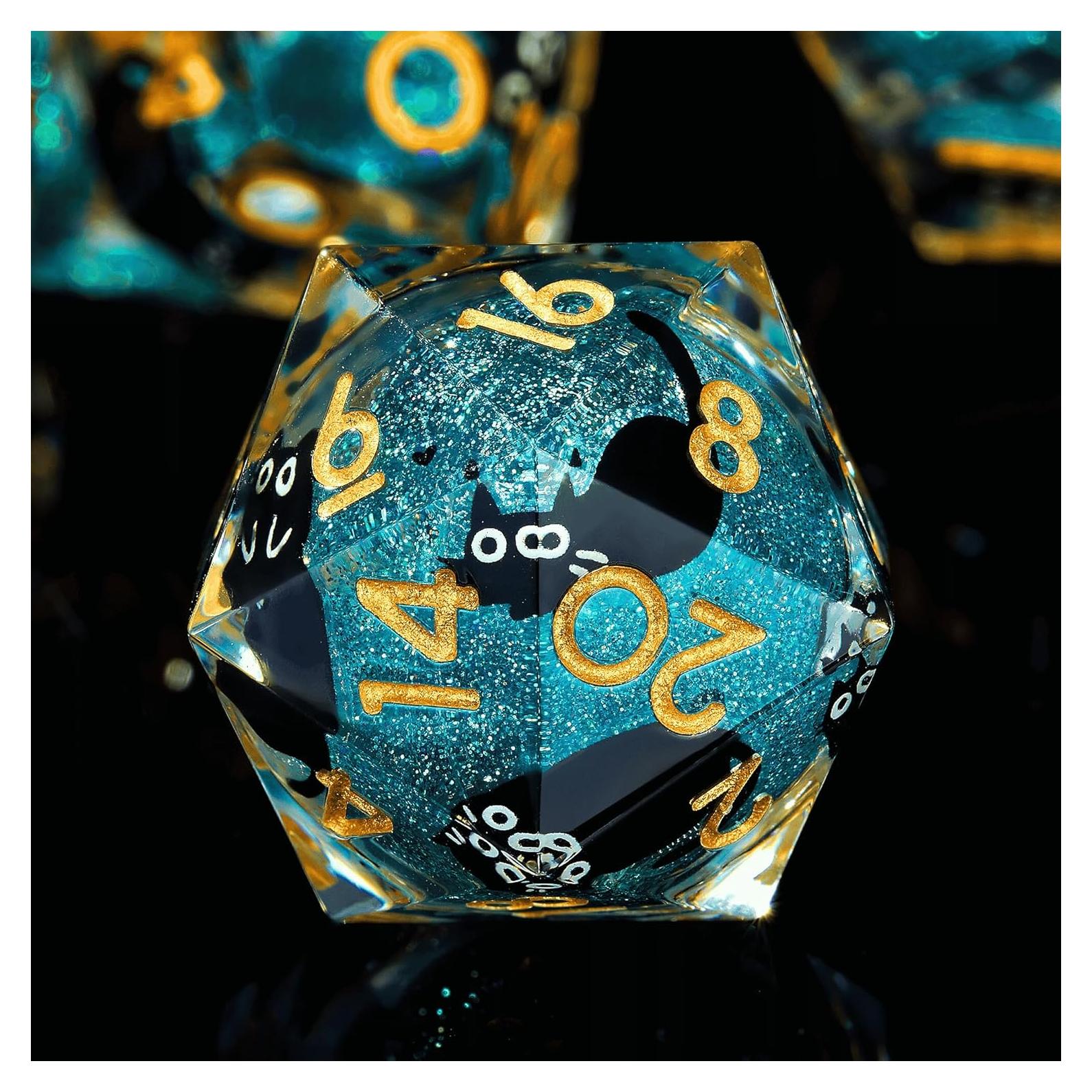 Juego de Dados Liquid Core Cat DND 7 Piezas Azul - GemLore