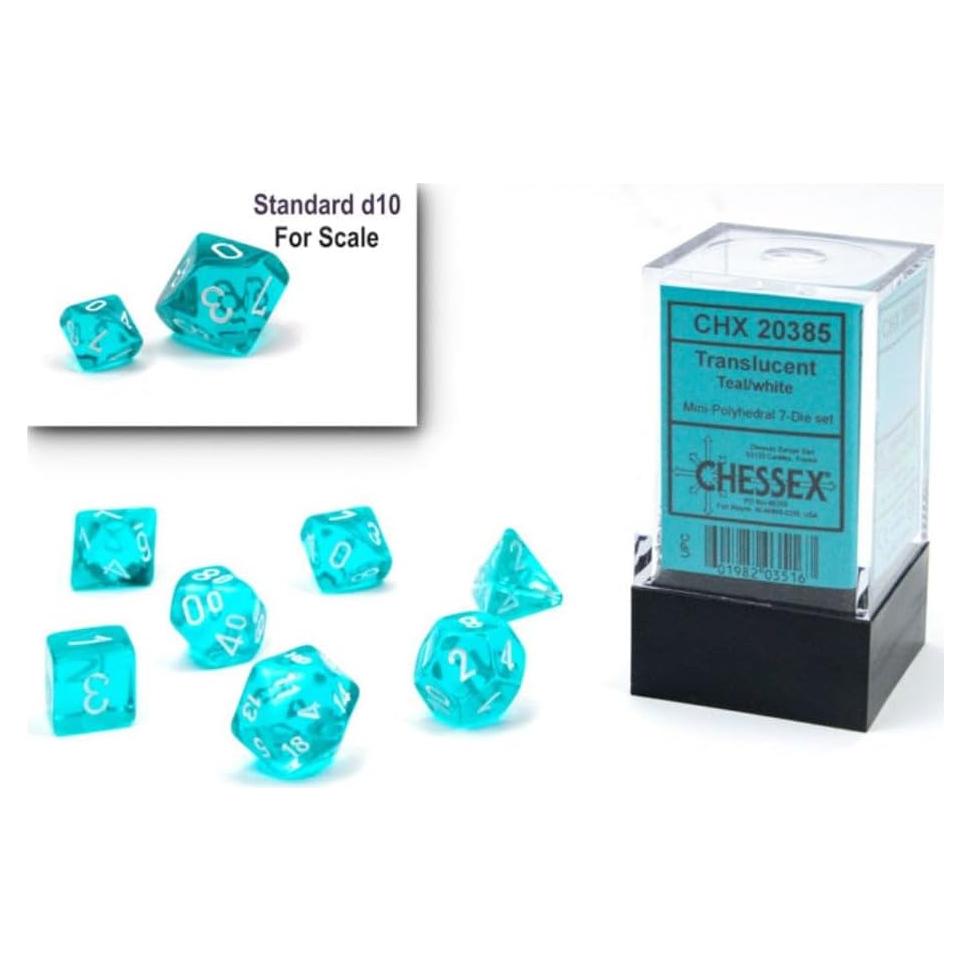 Juego de Dados Poliedricos Chessex Teal/Blanco 10mm - 7 Piezas
