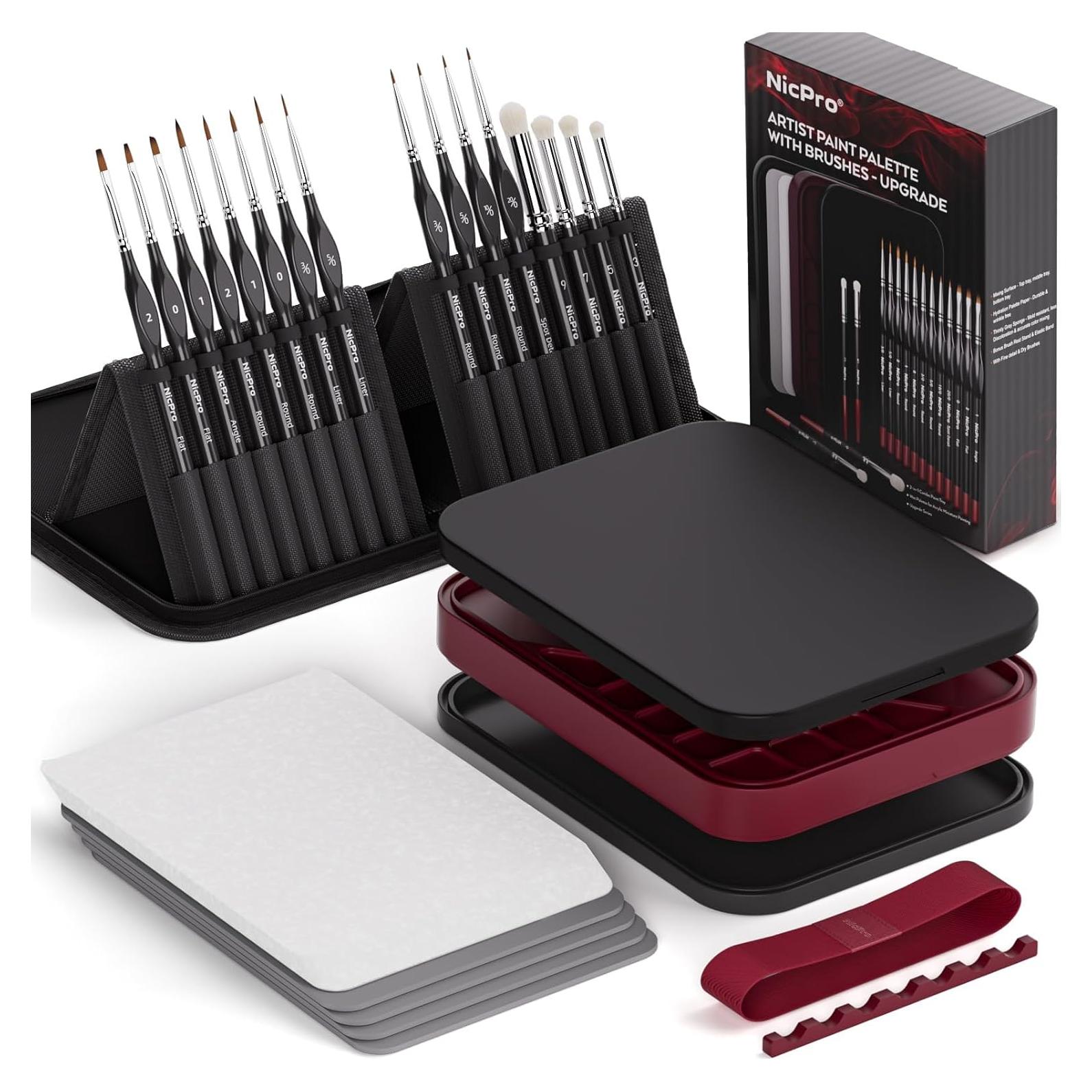 Kit de Pintura en Miniatura Profesional Nicpro con Paleta y 16 Pinceles