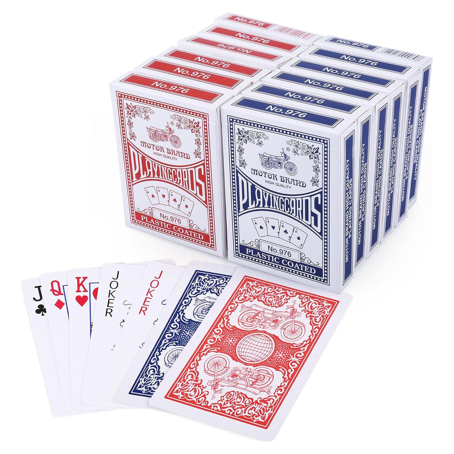 Barajas de Juego LotFancy, Paquete de 12, Tamaño Póker, 6 Azules y 6 Rojas