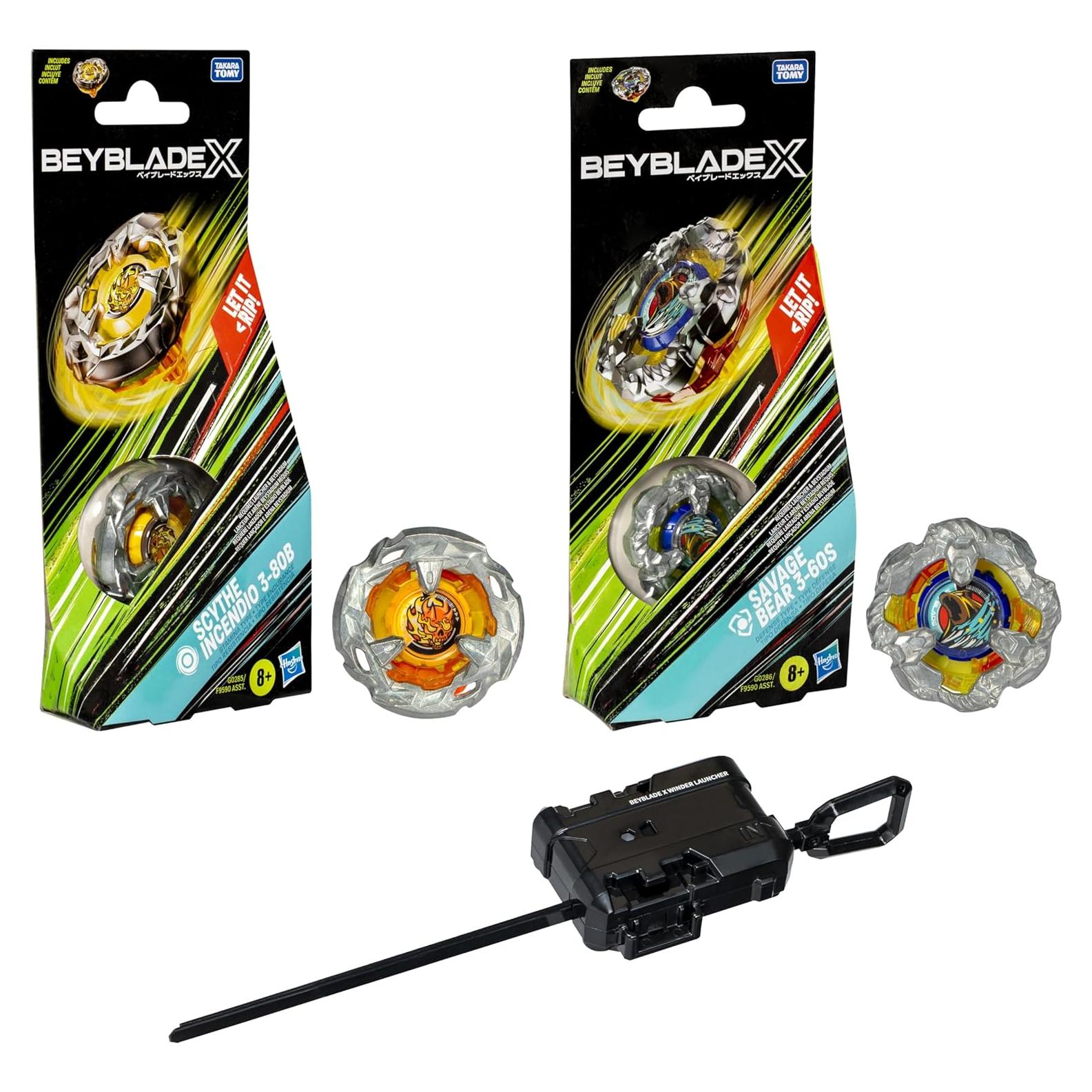 Beyblade X Beystadium Clash and Carry Hasbro - Scythe Incendio y Savage Bear
