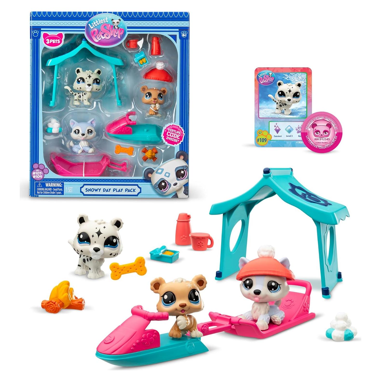 Paquete de Juego Littlest Pet Shop Día Nevado - 3 Mascotas y Accesorios
