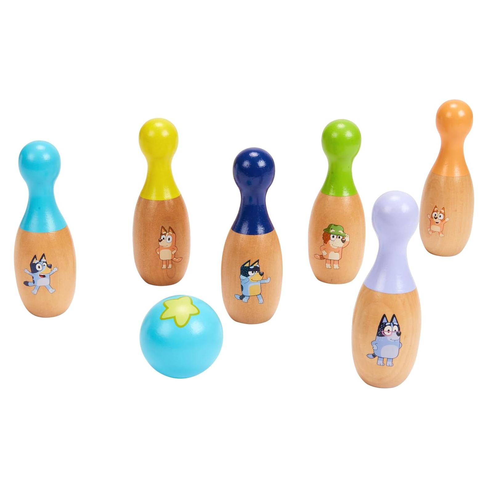 Juego de Bolos de Madera Bluey Skittles 6 Pines y 1 Bola