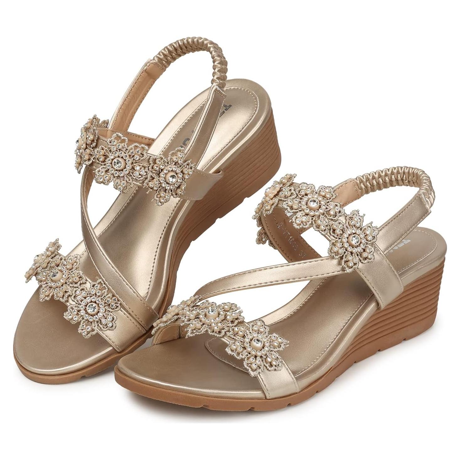 Sandalias Cuña TEMOFON Mujeres Elegantes Verano Correa Tobillo