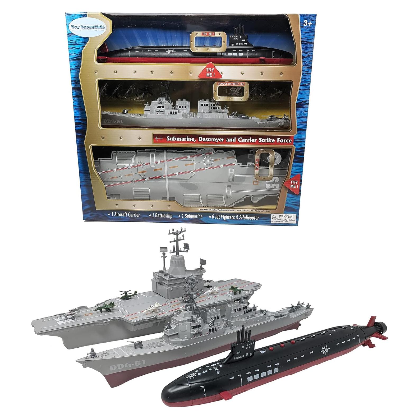 Combo de Juguetes de Batalla: Portaaviones, Submarino y Destructor con 8 Jets