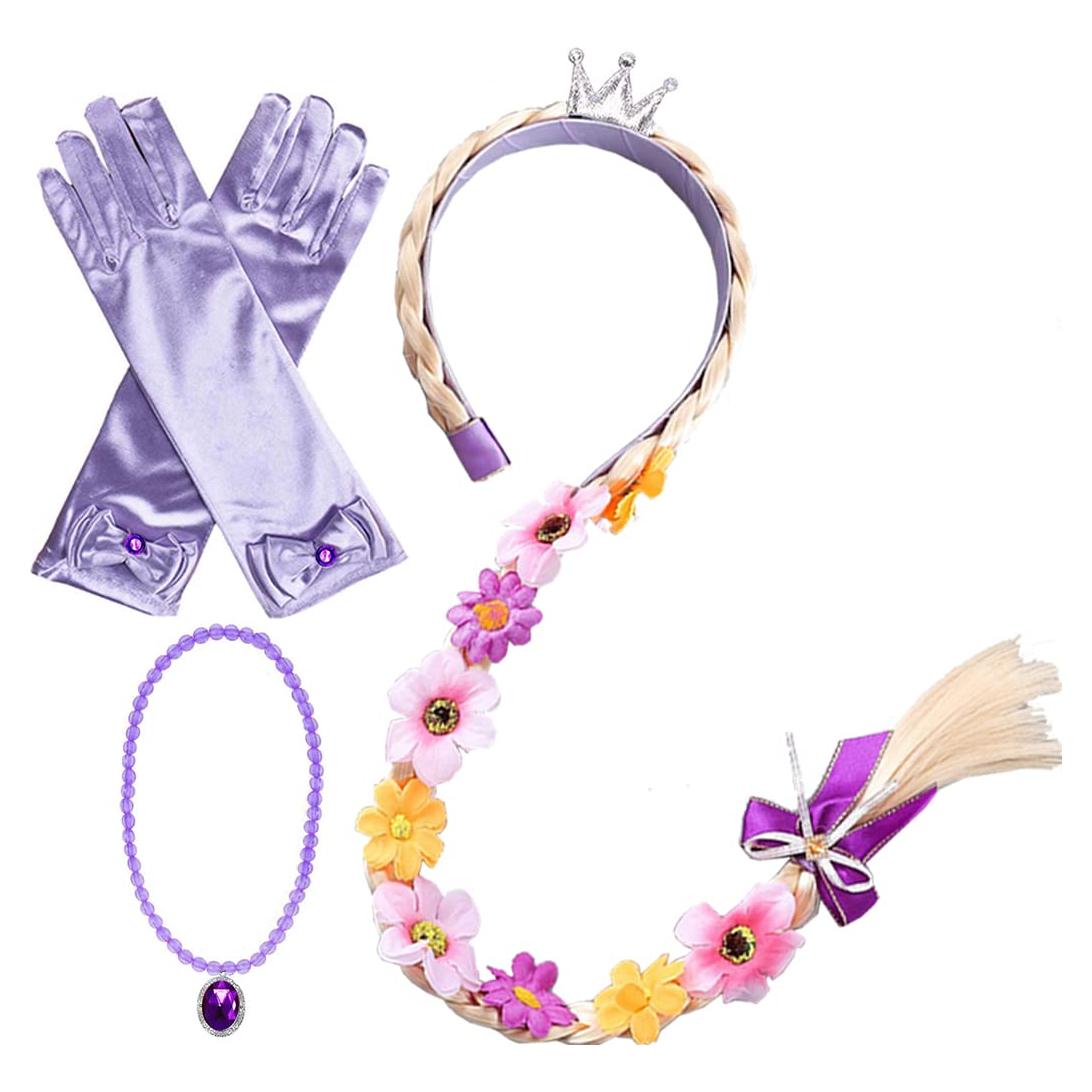 Peluca de Princesa Rapunzel con Guantes y Collar Yosbabe