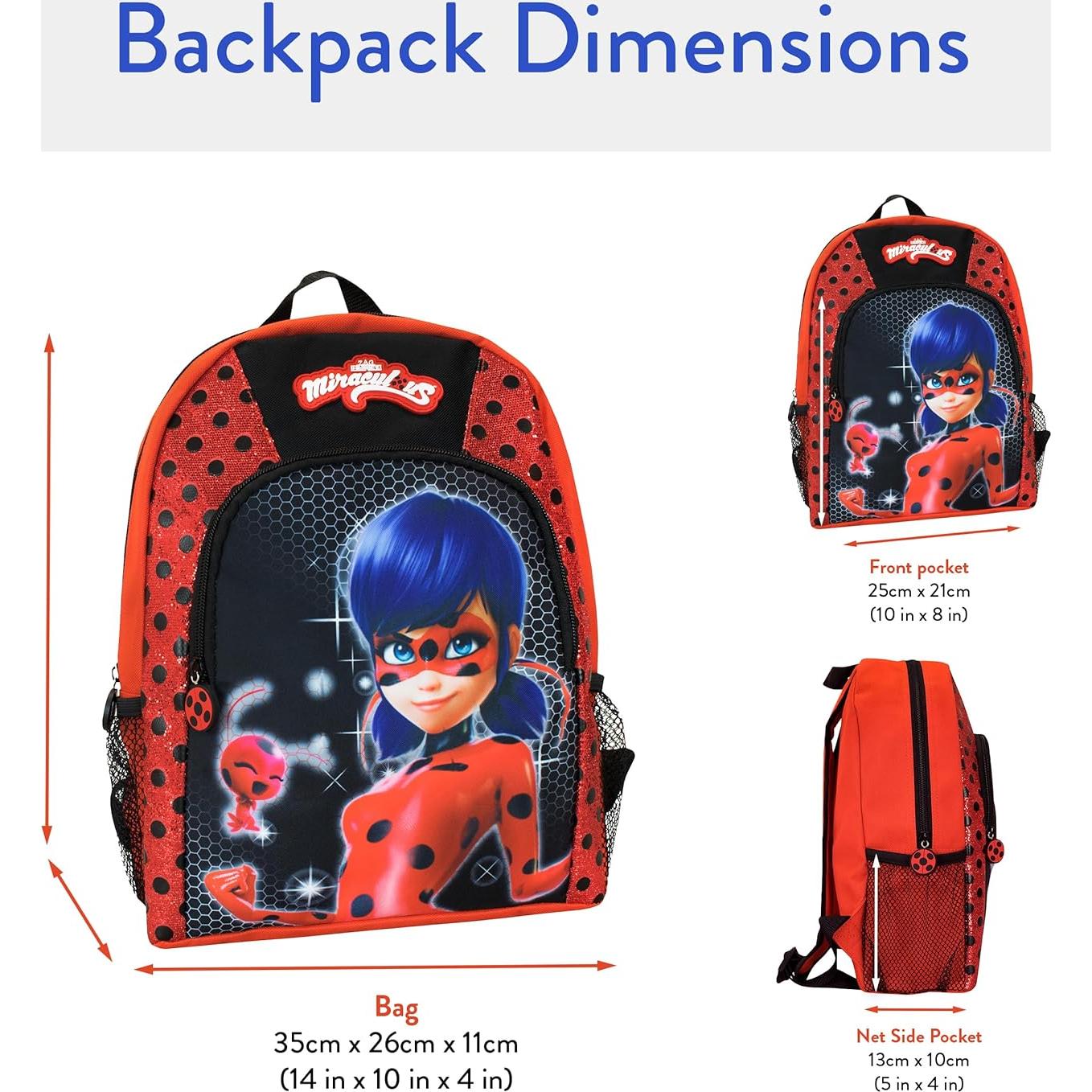 Mochila Escolar Niña Miraculous Ladybug con Zipper Bicho 35x28x9cm