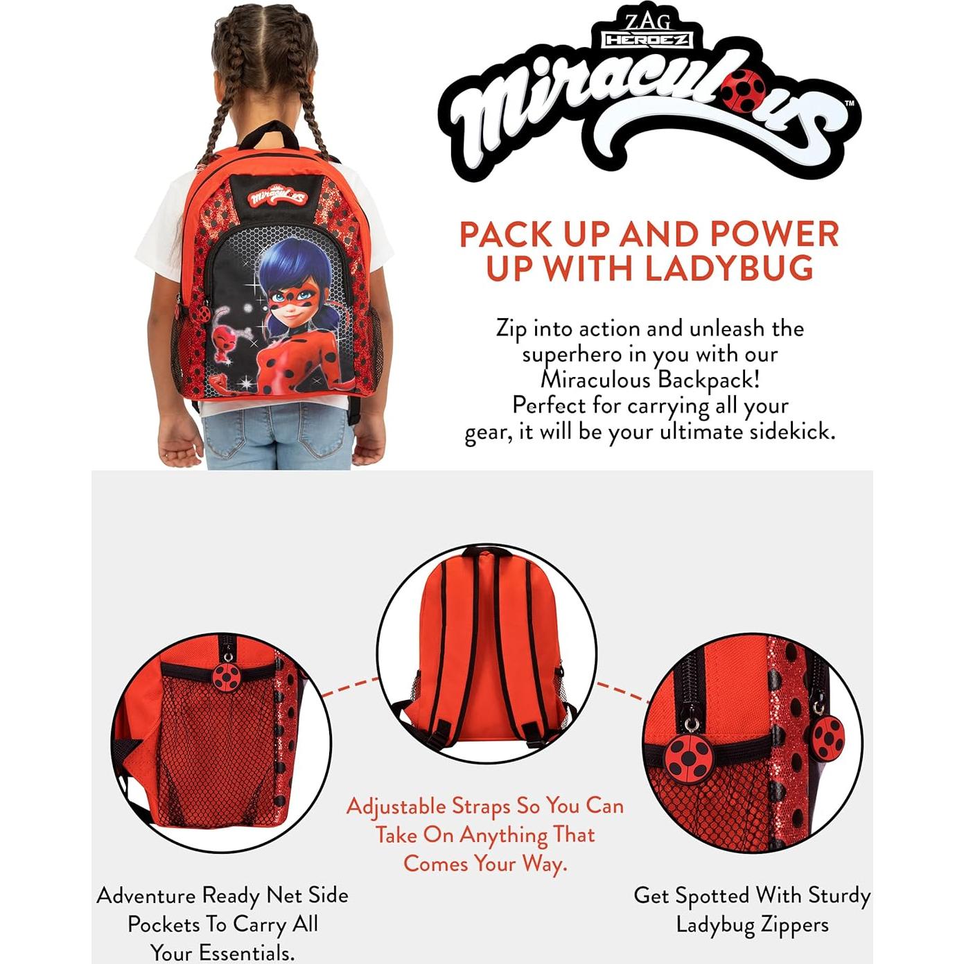 Mochila Escolar Niña Miraculous Ladybug con Zipper Bicho 35x28x9cm