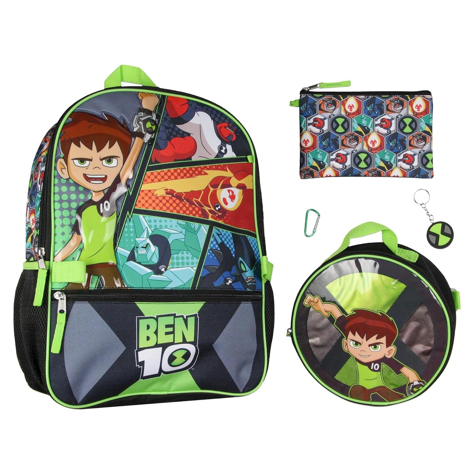 Set de Mochila Escolar Ben 10 Omnitrix 5pc 40.64cm con Almuerzo