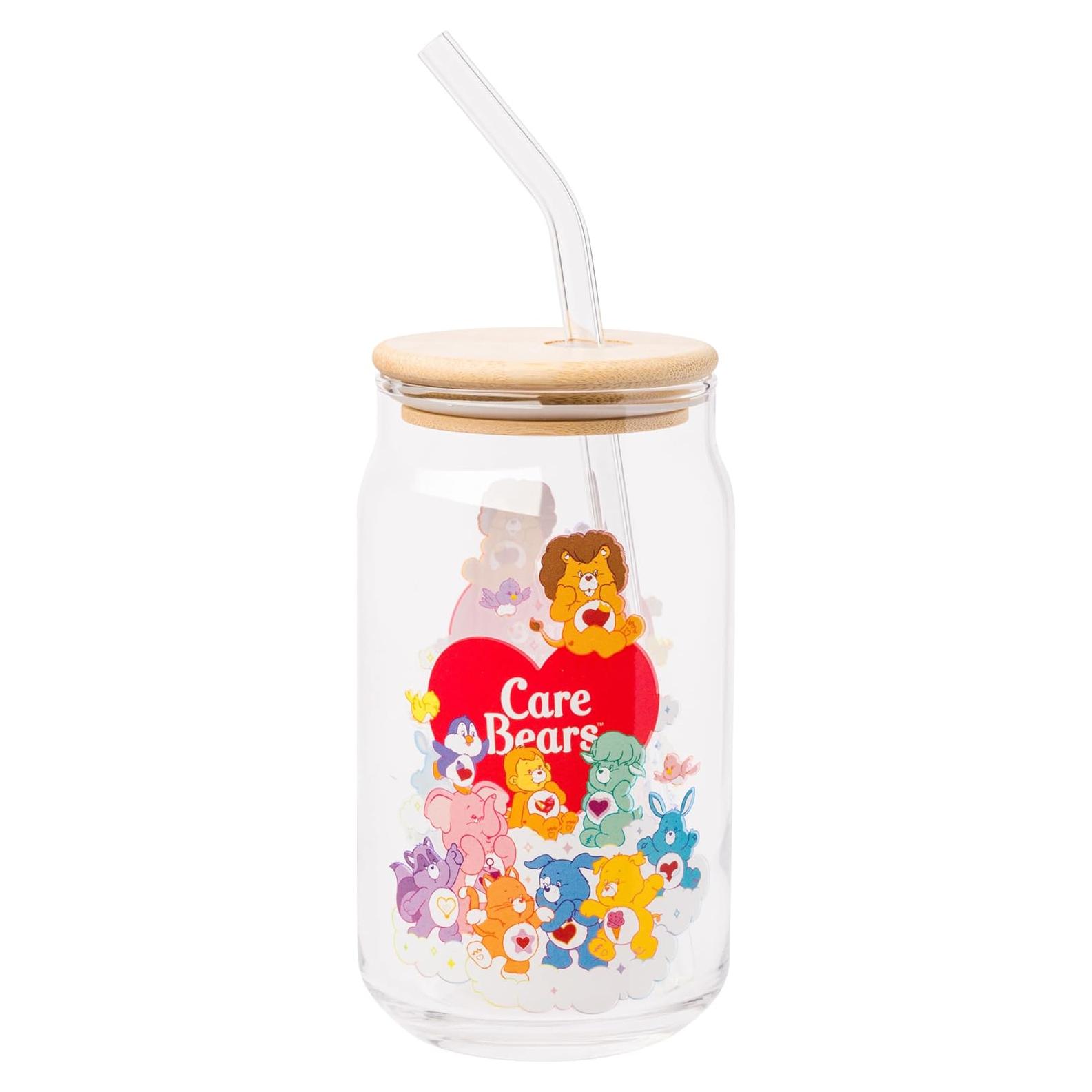 Vaso de Vidrio Silver Buffalo Care Bears 16oz con Tapa de Bambú