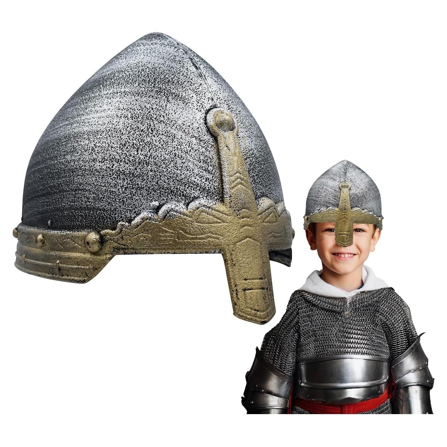 Casco Medieval para Niños Nicky Bigs - Cruzado Plateado 56 cm