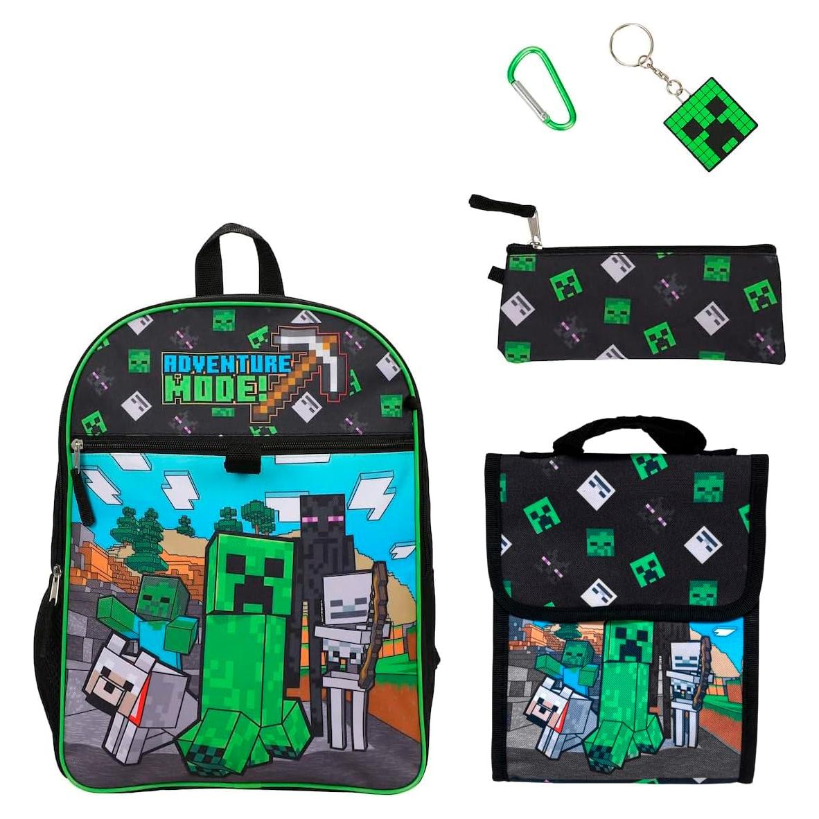 Set de 5 Piezas Minecraft: Mochila 40.64 cm, Estuche, Lonchera