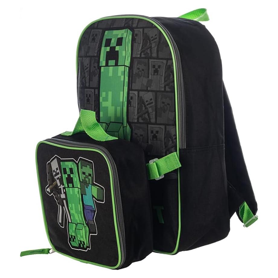 Mochila y caja de almuerzo Minecraft para niños - Verde y negro