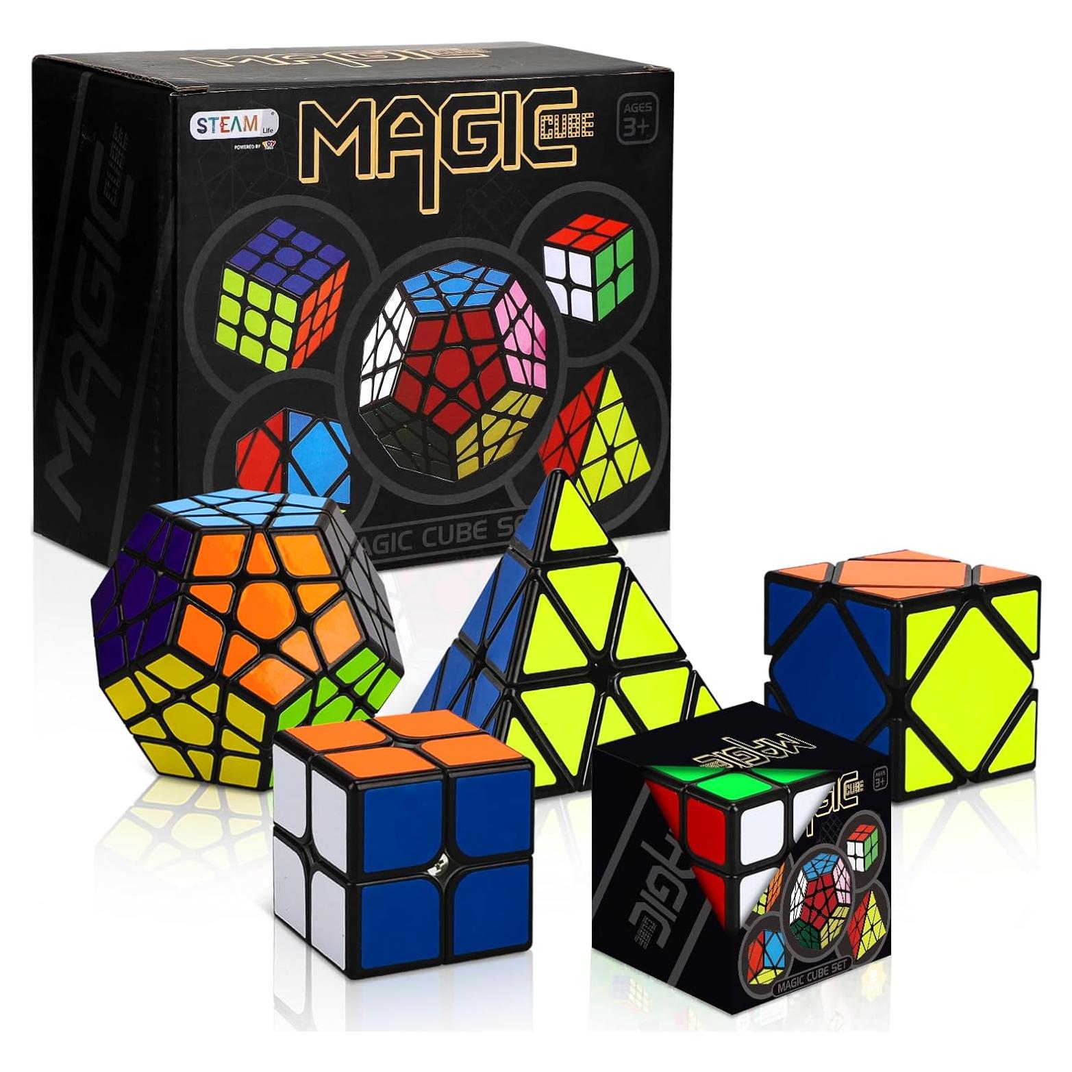 Conjunto de Cubos Mágicos STEAM Life 5 Pack - 3x3, 2x2, Pirámide, Megaminx