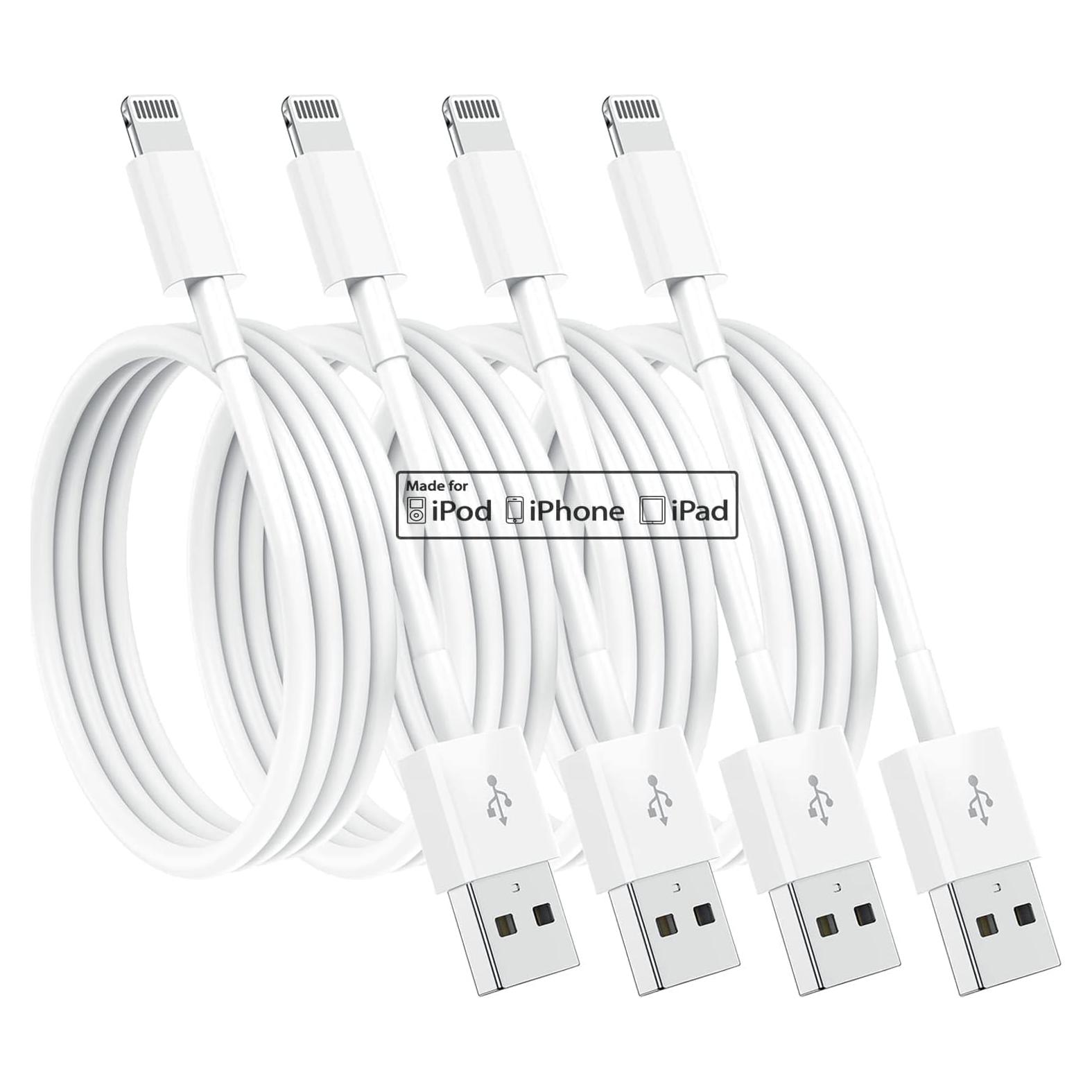 Paquete de 4 Cables de Carga Rápida Apple MFi 1.83m Blanco