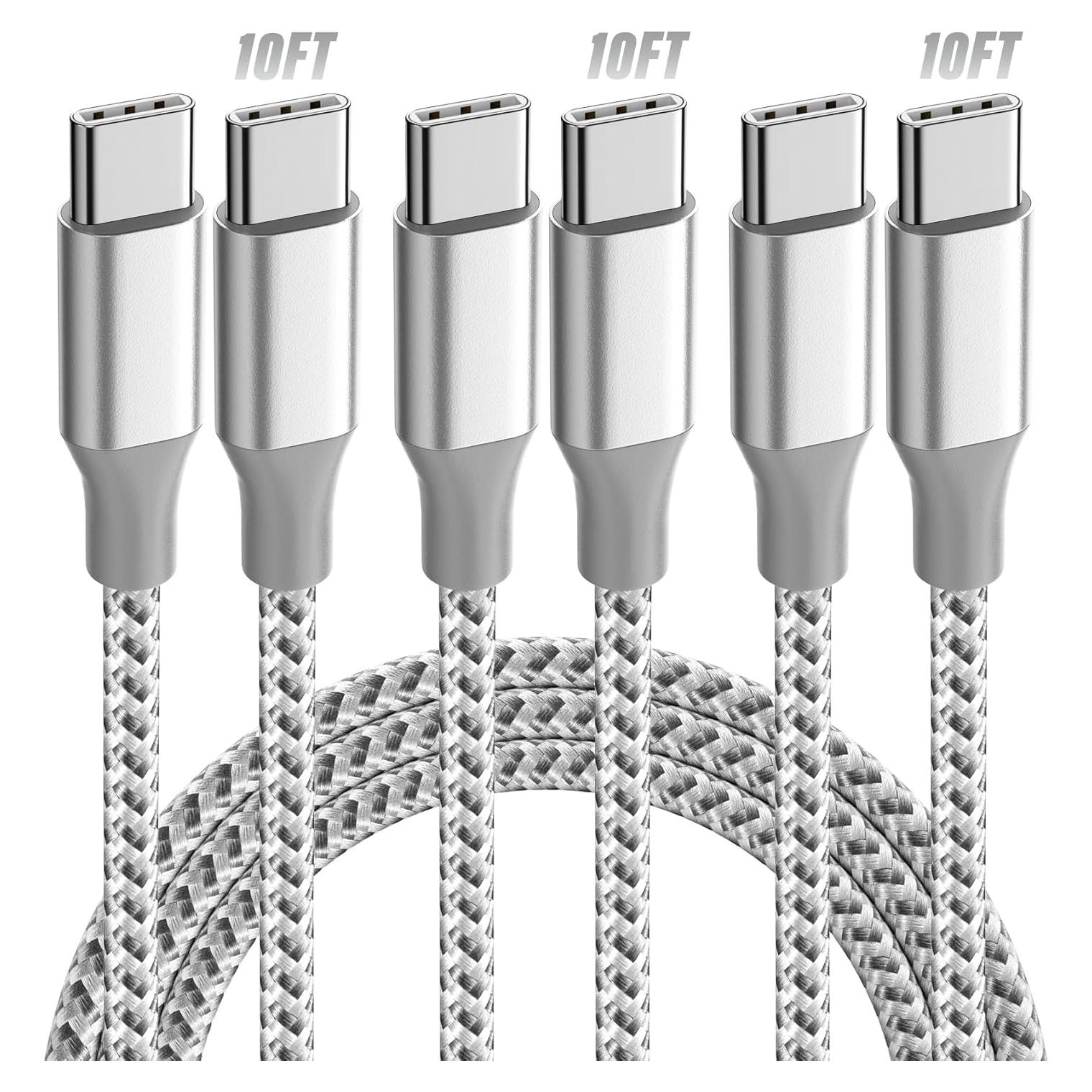 Cable USB C KYEHD 3M 60W Carga Rápida Paquete de 3 Gris