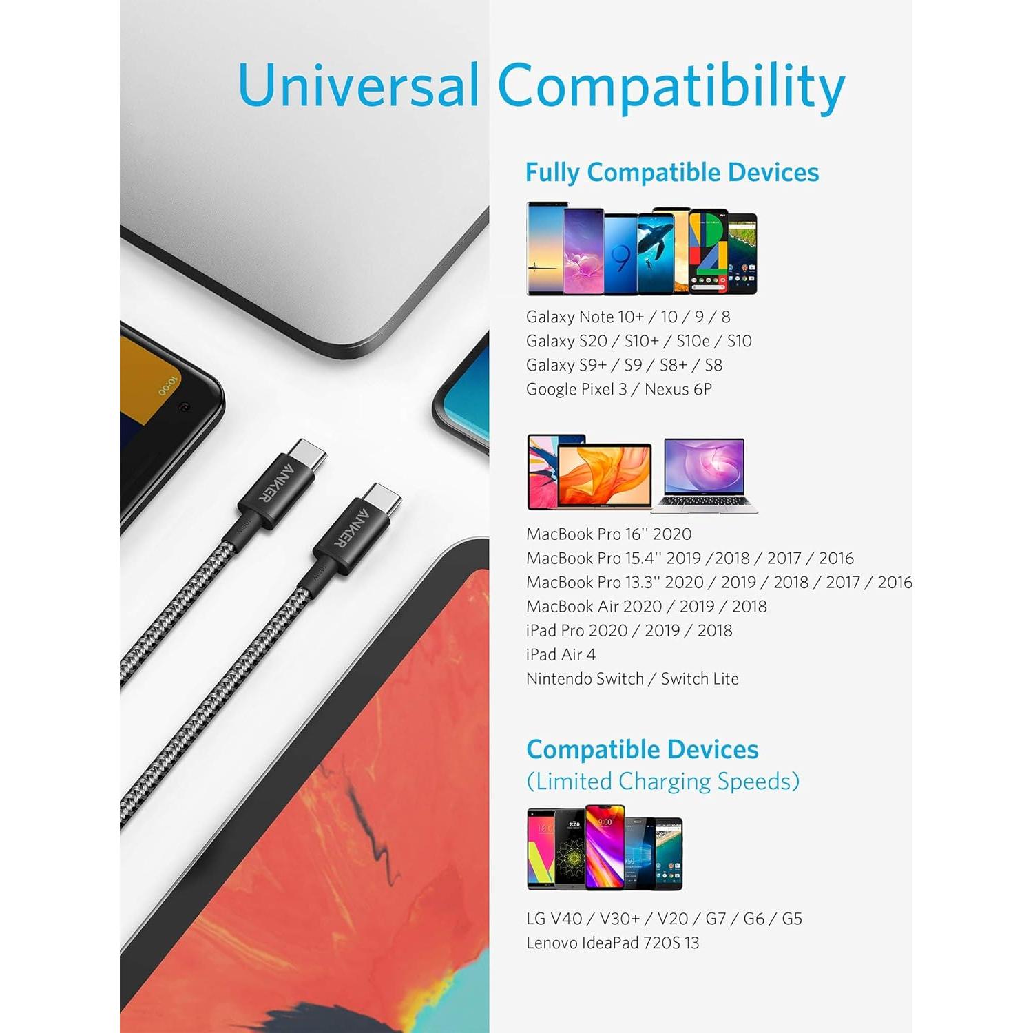 Cable USB C a USB C Anker 100W 3.05m Carga Rápida Negro