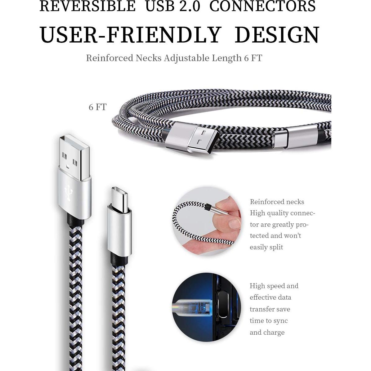 Cable USB Tipo C Teeind Tpc001 5 Pack 1.83m Carga Rápida 3A