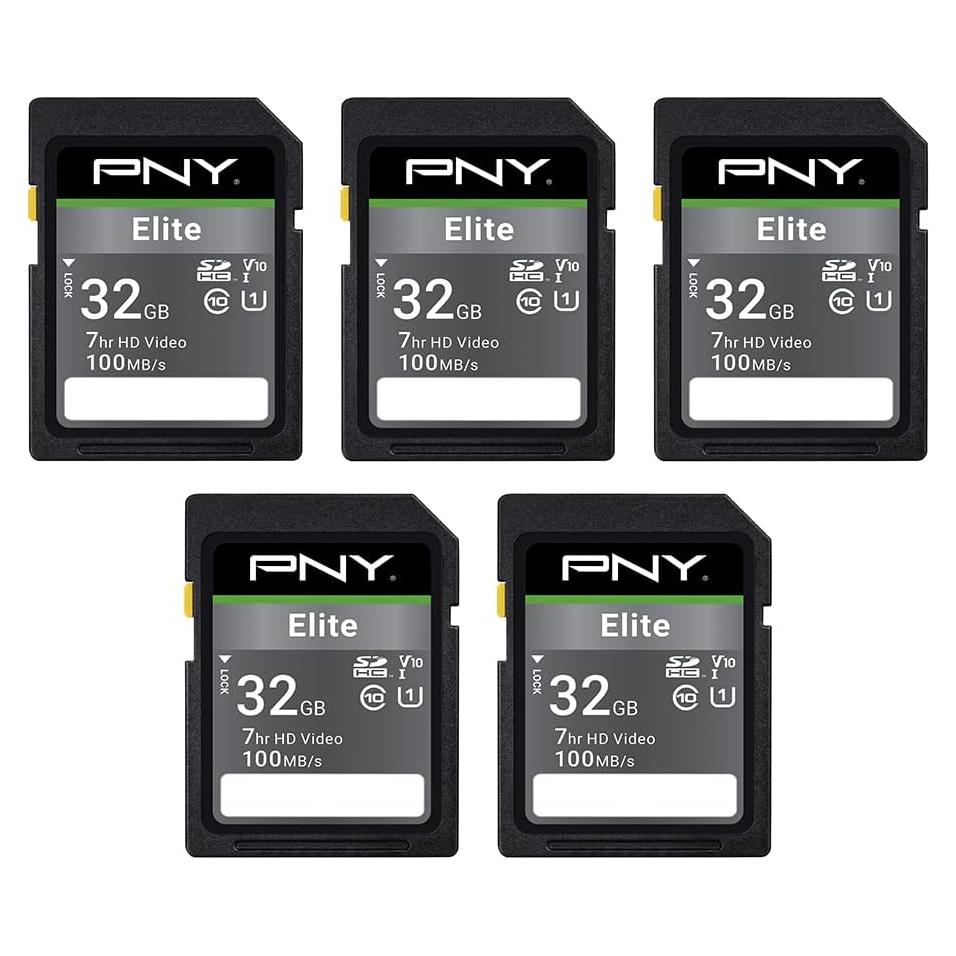 Tarjeta de Memoria Flash PNY 32GB SDHC Clase 10 U1 V10 - Paquete de 5