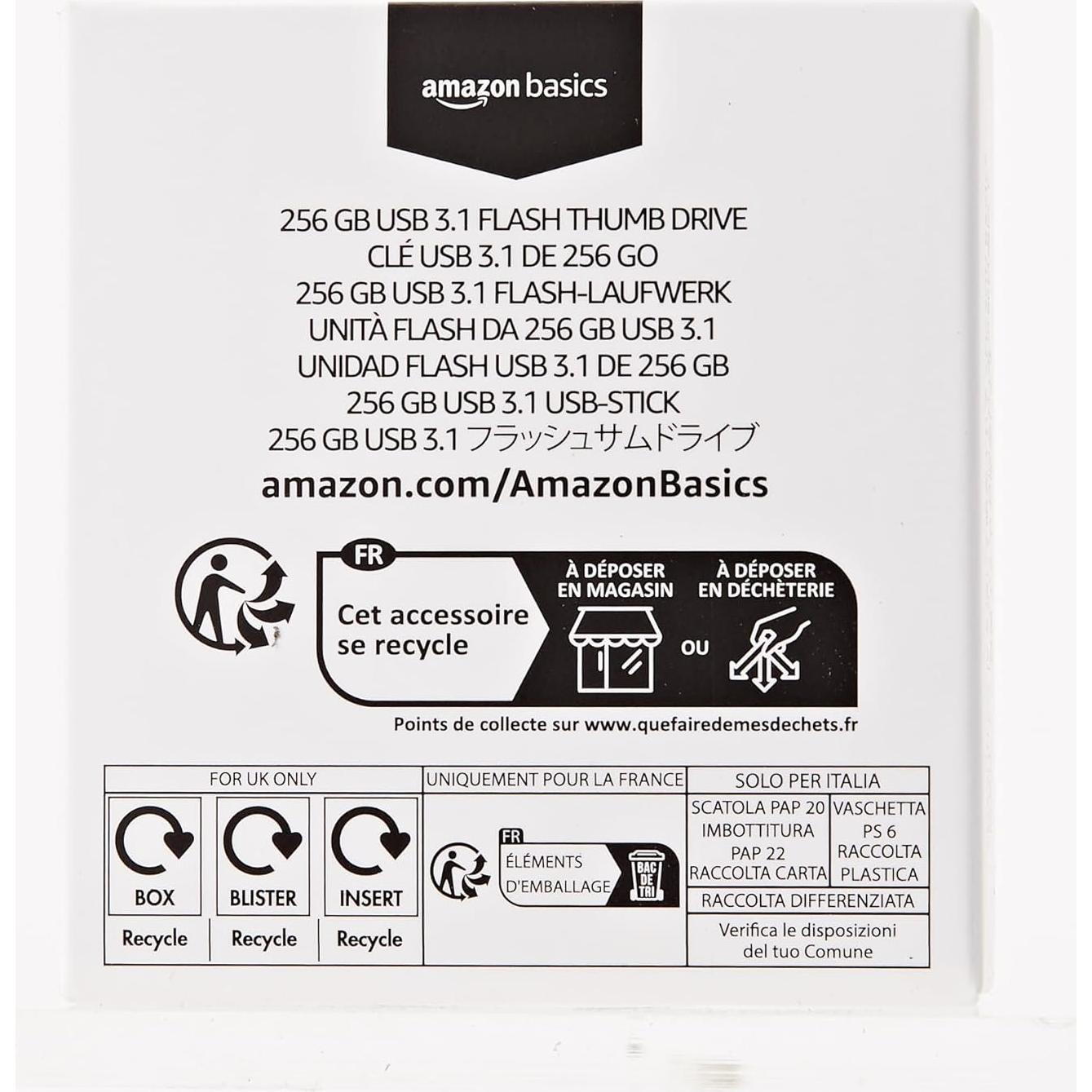 Unidad Flash USB 3.1 Amazon Basics 256GB Alta Velocidad