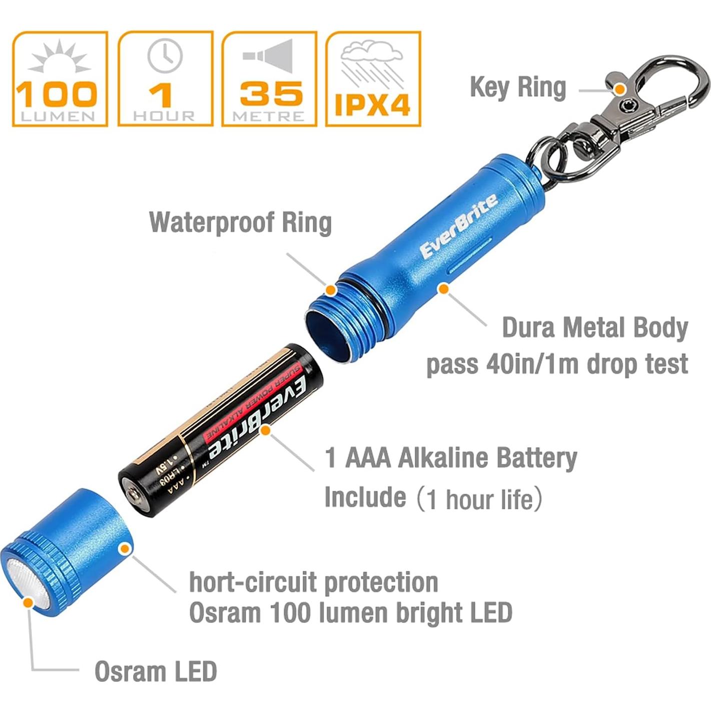 Linterna LED de Llavero EverBrite Azul 100 Lúmenes Portátil