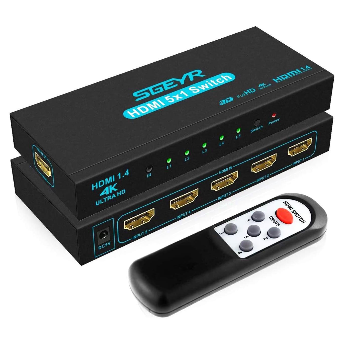 Conmutador HDMI SGEYR 5x1 4K 30Hz Control Remoto IR