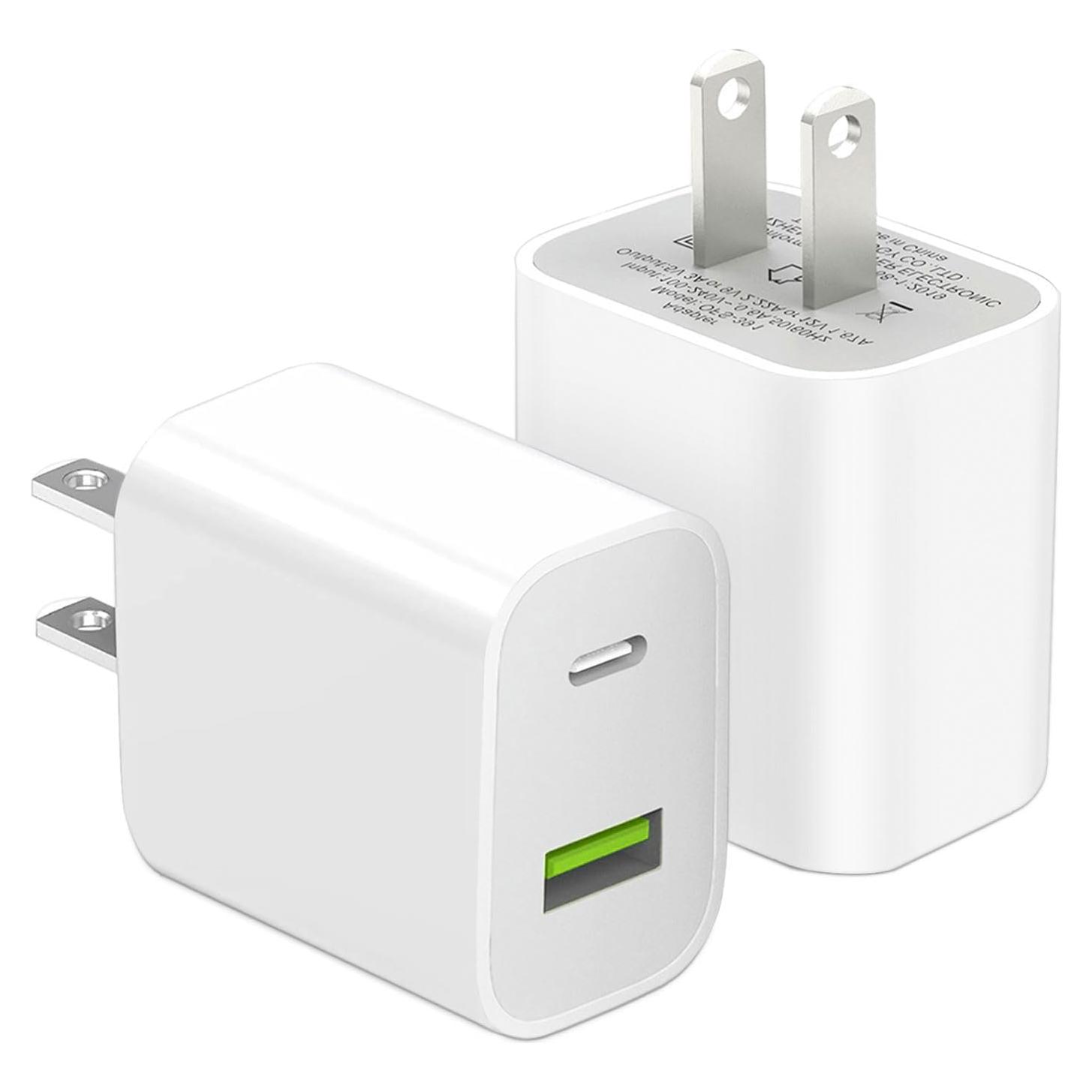 Paquete de 2 Cargadores USB C 20W Doble Puerto Blanco