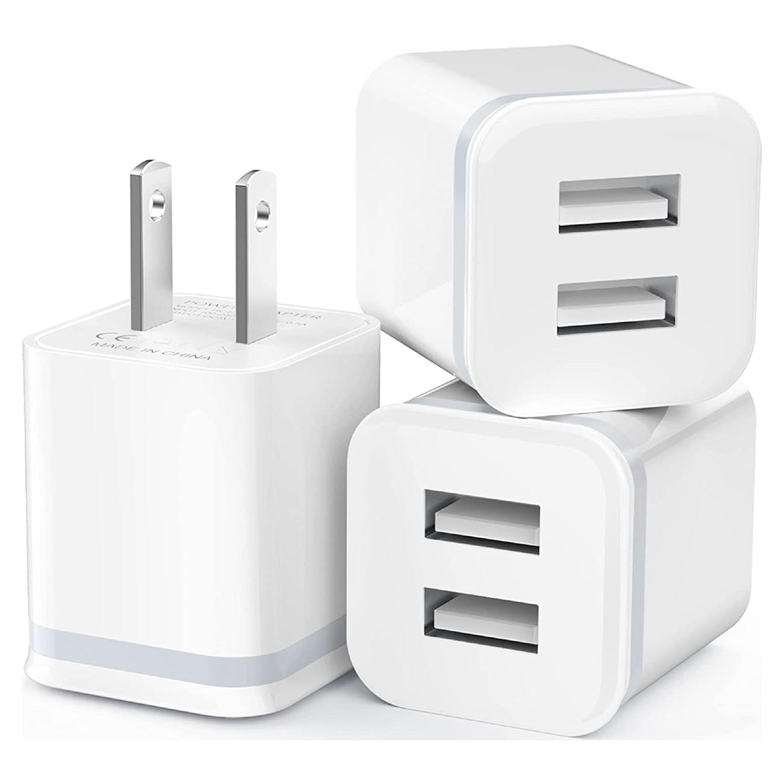 Cargador de Pared USB Doble Puerto LUOATIP 2.1A 5V - Paquete de 3