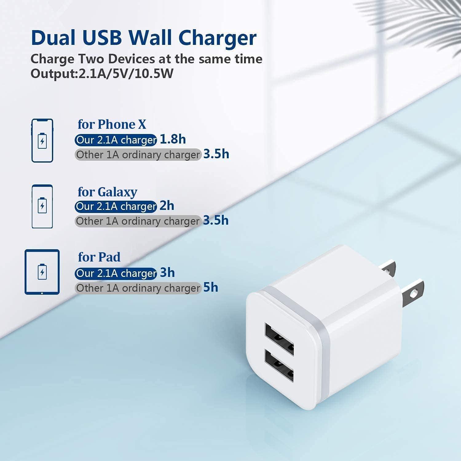Cargador de Pared USB Doble Puerto LUOATIP 2.1A 5V - Paquete de 3