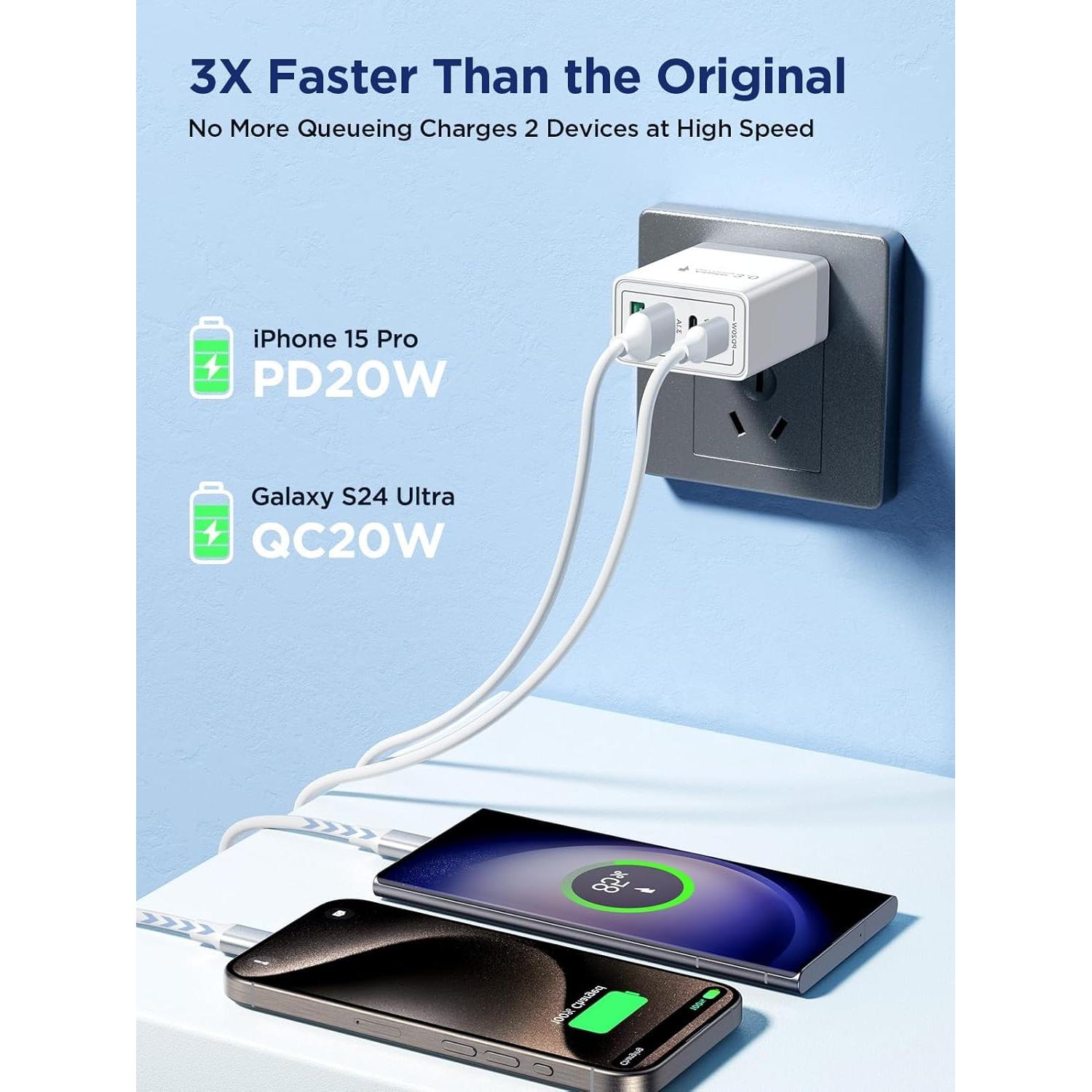 Cargador USB C Aioneus 40W 4 Puertos Carga Rápida Blanco