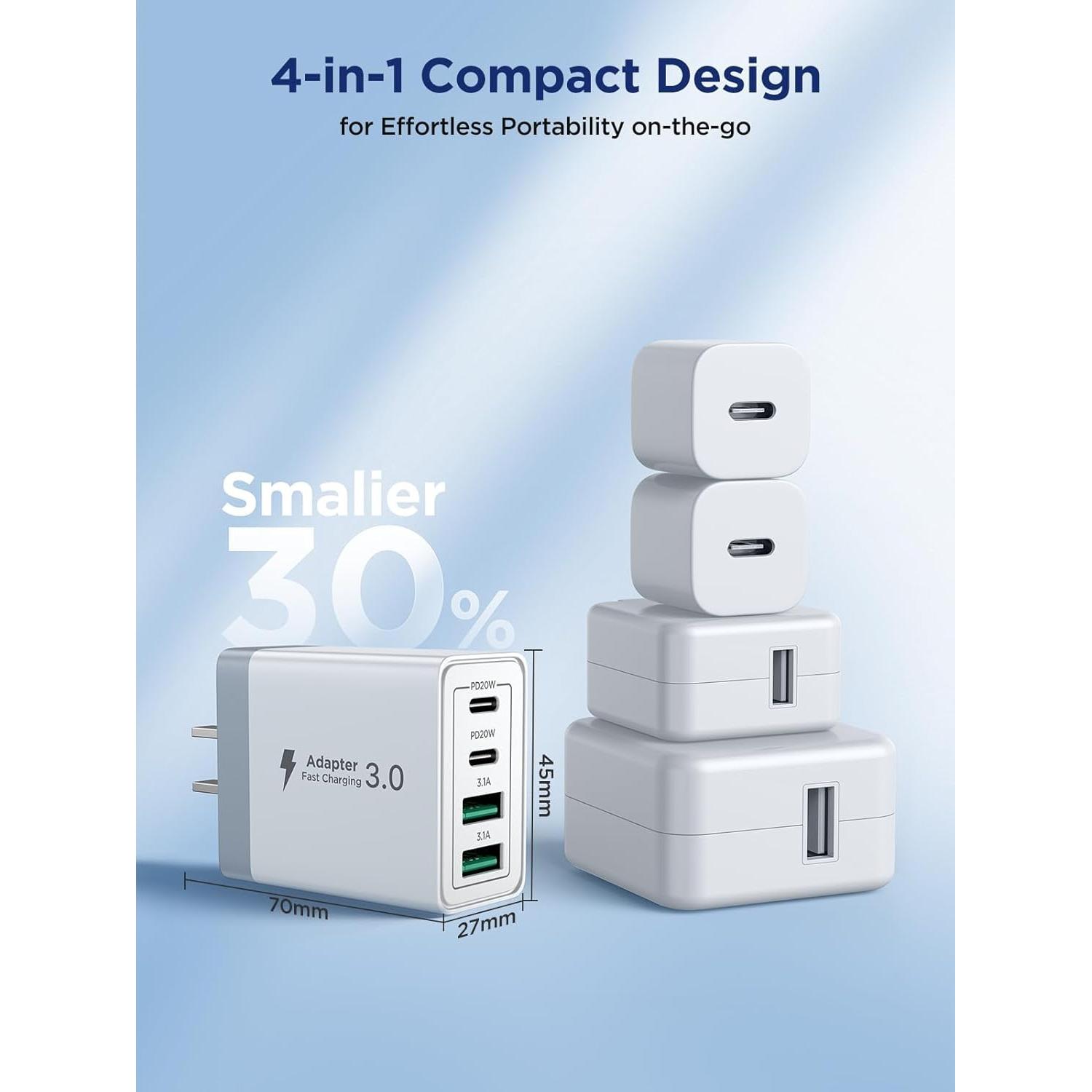 Cargador USB C Aioneus 40W 4 Puertos Carga Rápida Blanco