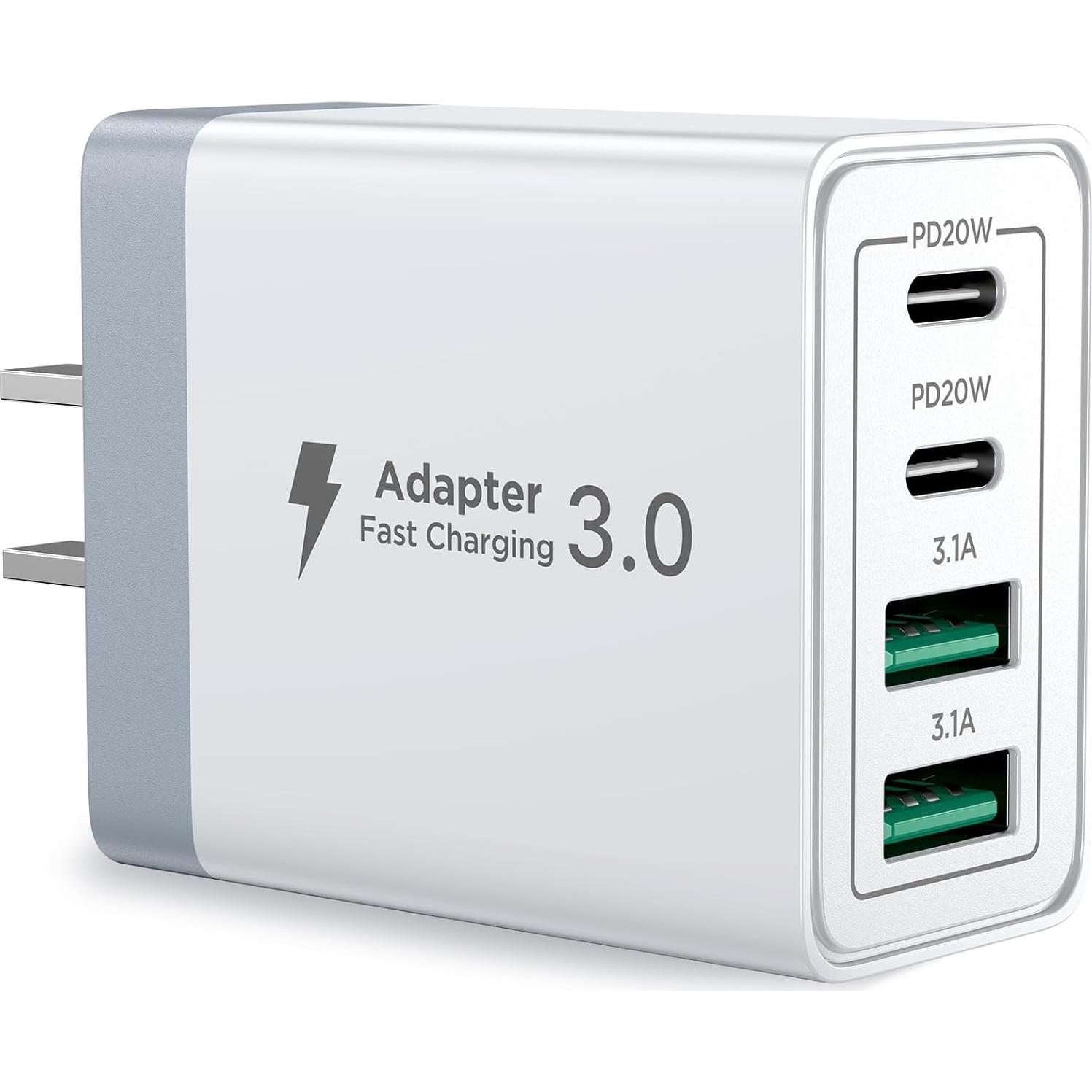 Cargador USB C Aioneus 40W 4 Puertos Carga Rápida Blanco