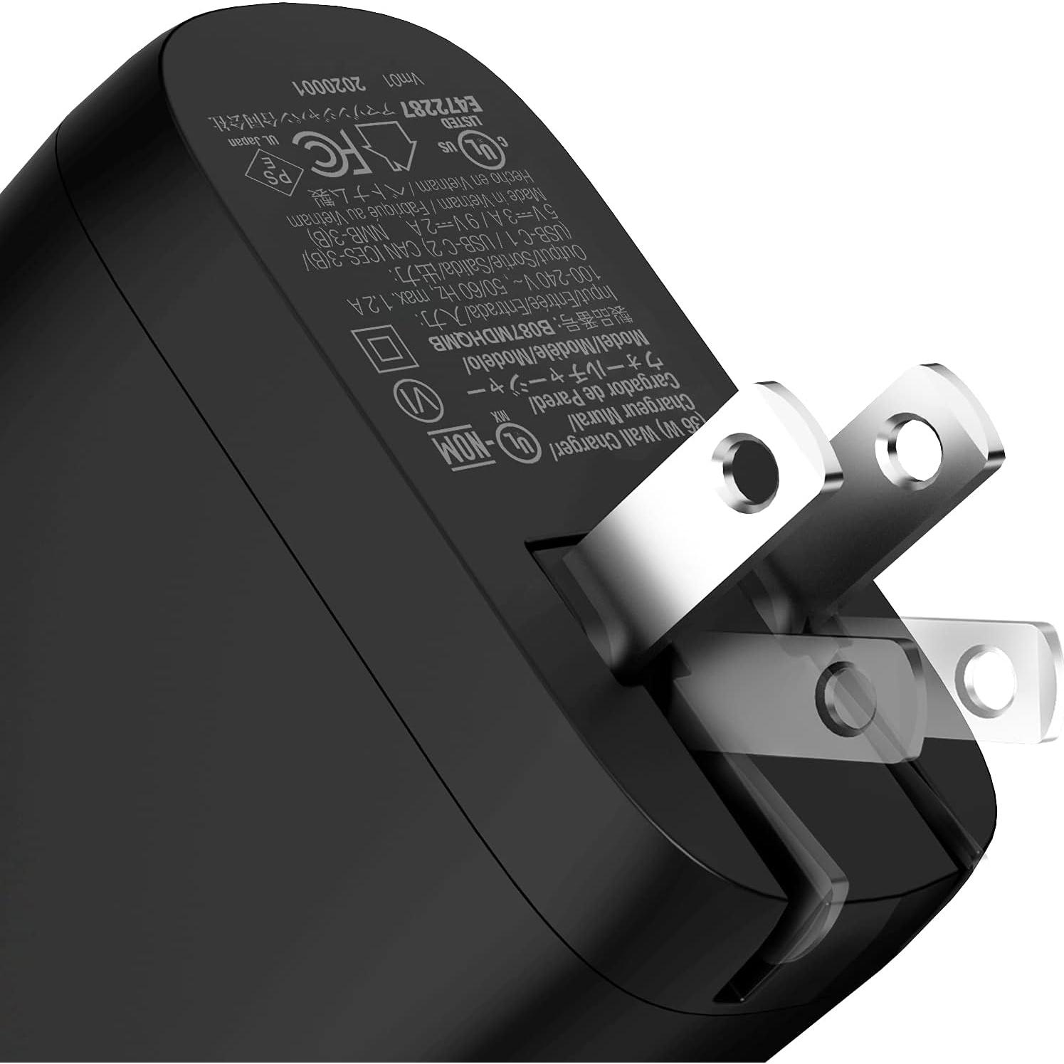 Cargador de pared USB-C 36W Amazon Basics, 2 puertos, Negro