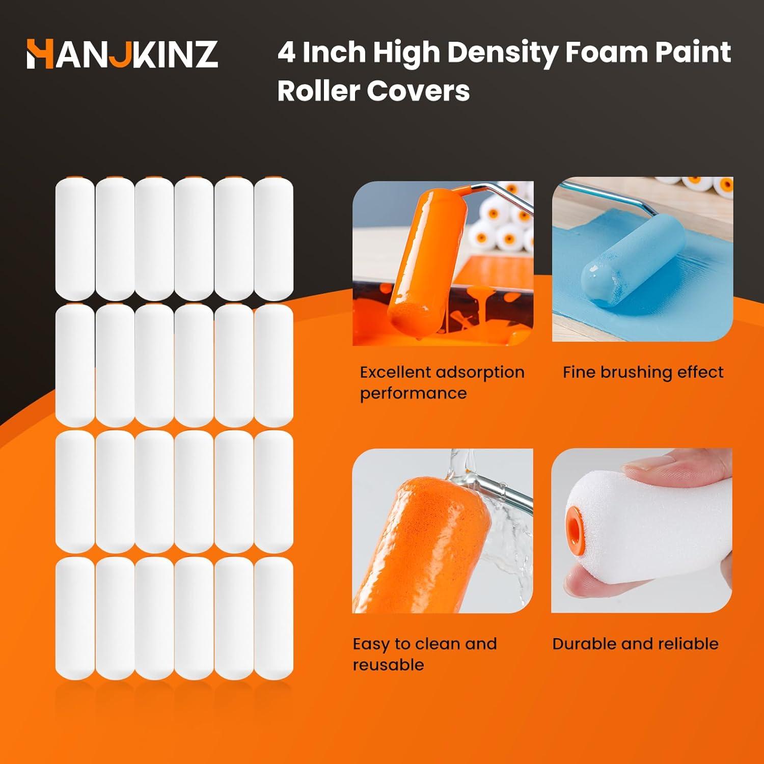 Rodillo de Pintura de Espuma HANJKINZ 24 Pcs 10 cm Alta Densidad