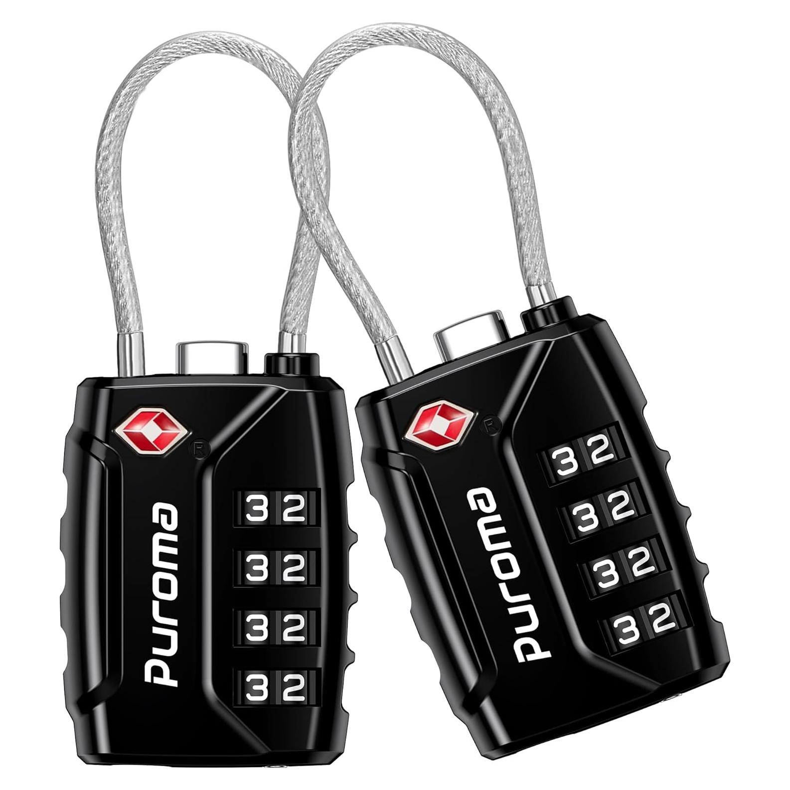 Candados de Equipaje Puroma 2 Pack TSA 4 Dígitos Negro