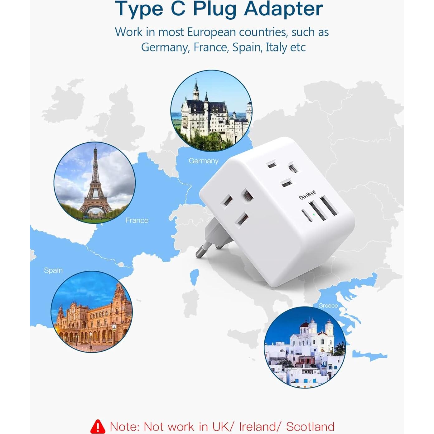 Adaptador de Enchufe de Viaje Europeo One Beat - 2 Paquetes