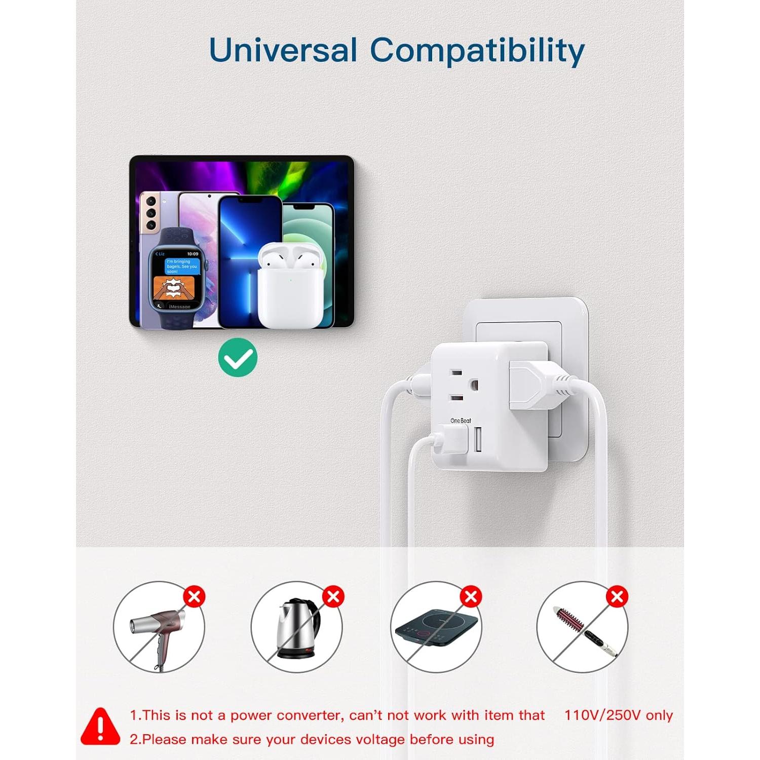 Adaptador de Enchufe de Viaje Europeo One Beat - 2 Paquetes