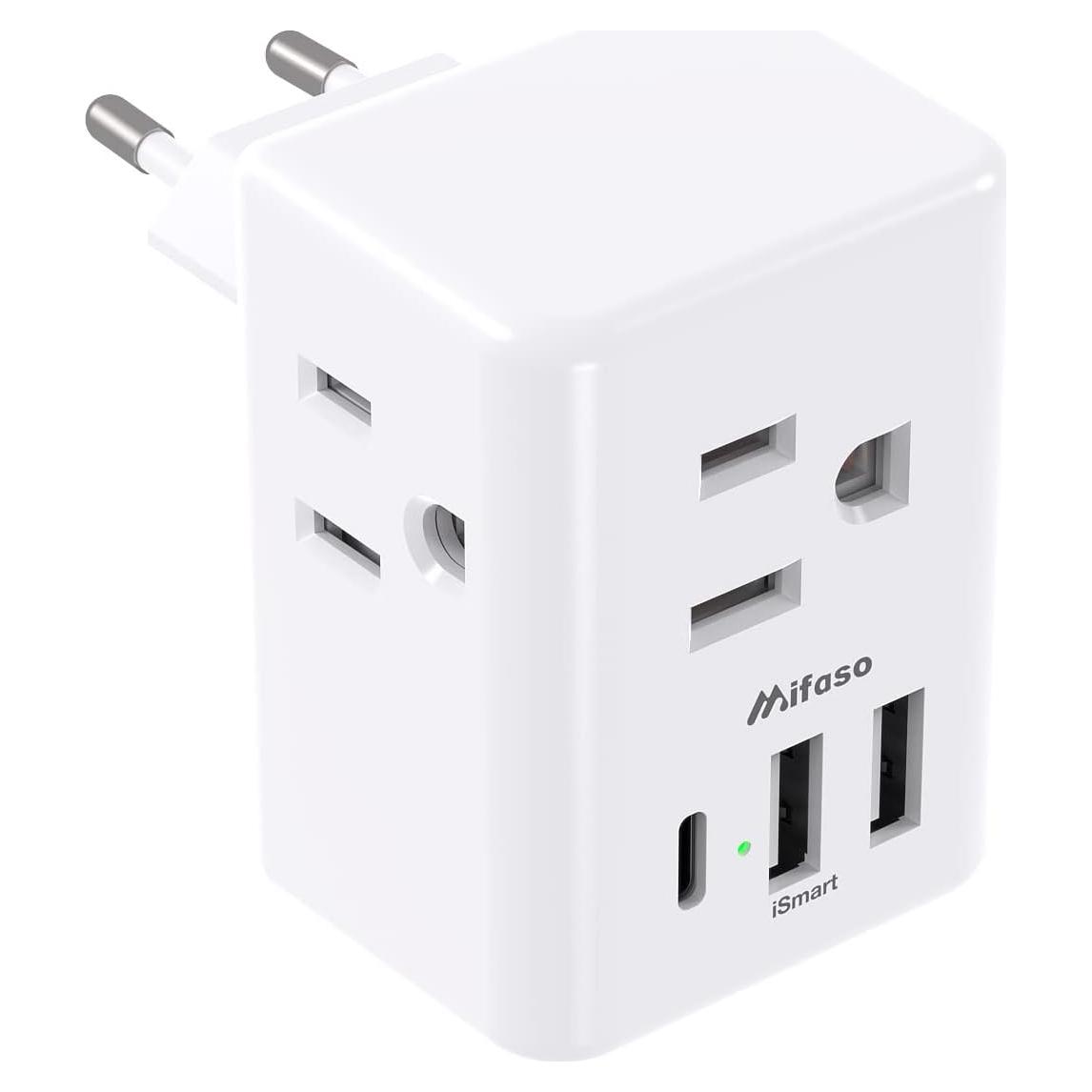 Adaptador de Enchufe de Viaje Mifaso Tipo C con USB 6 en 1