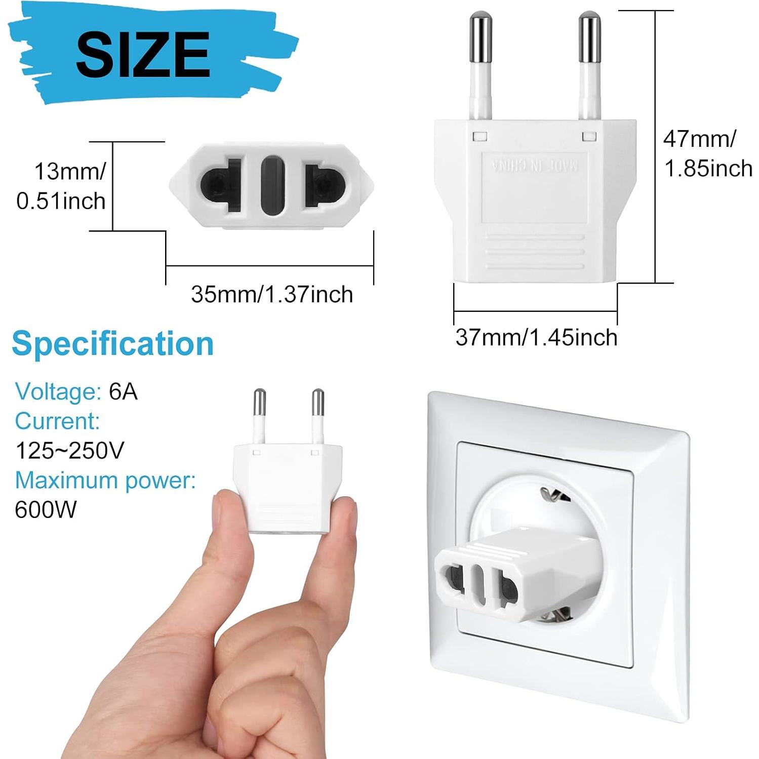 Adaptador de Enchufe Europeo Tipo C Romeda - 6 Paquetes Blanco