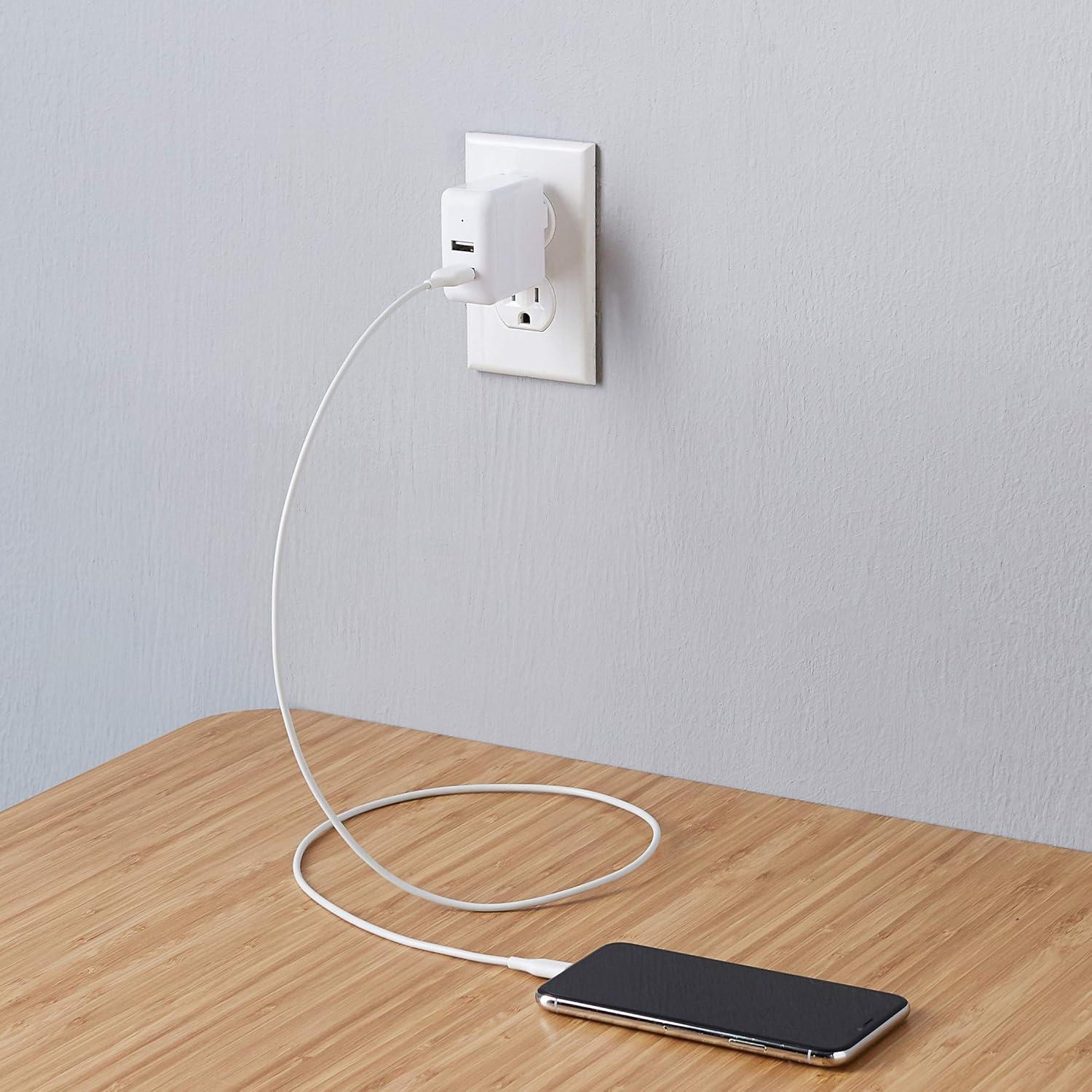 Cargador de Pared USB-A 24W Amazon Basics Blanco