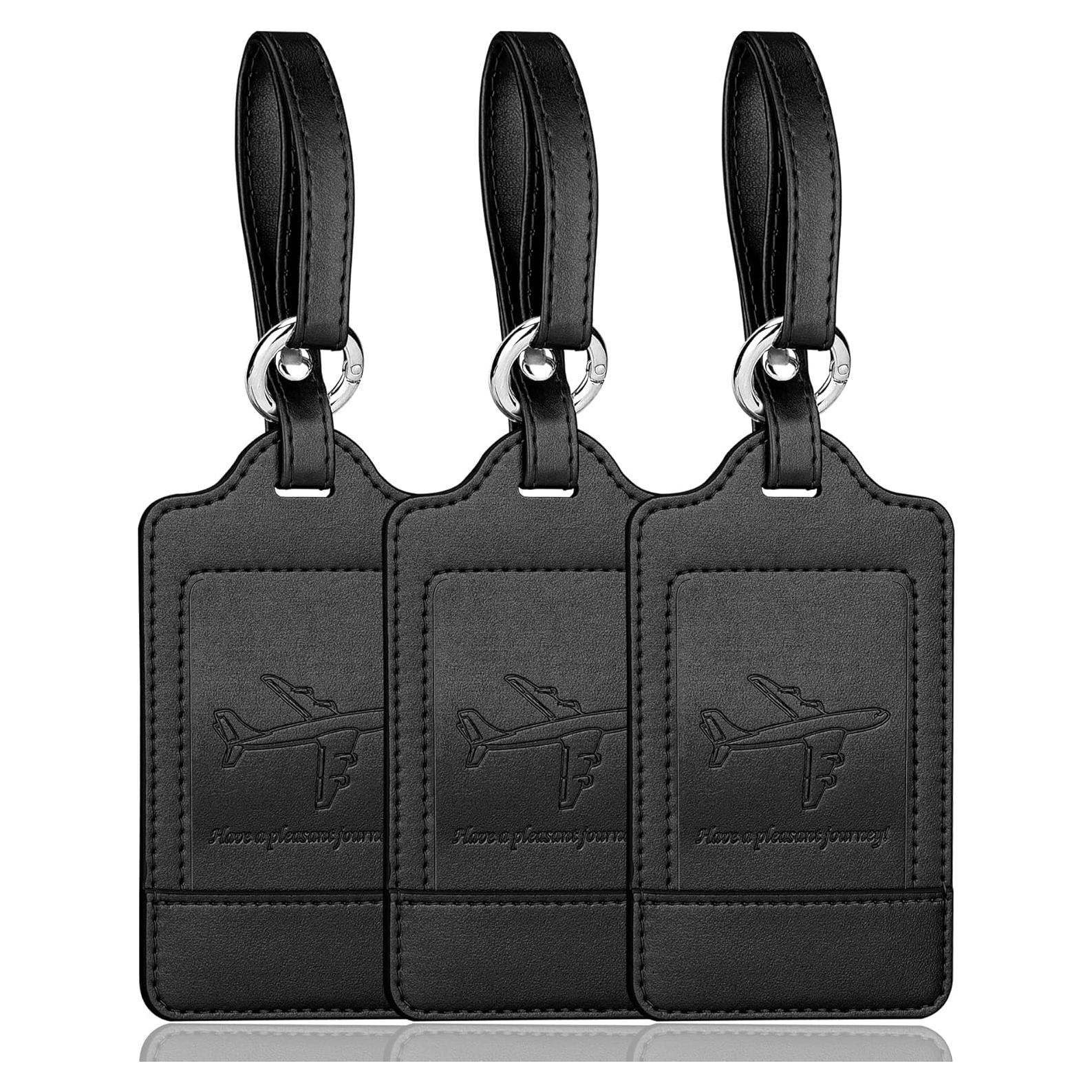 Etiquetas de Equipaje Teskyer - Paquete de 3 de Cuero PU Negro