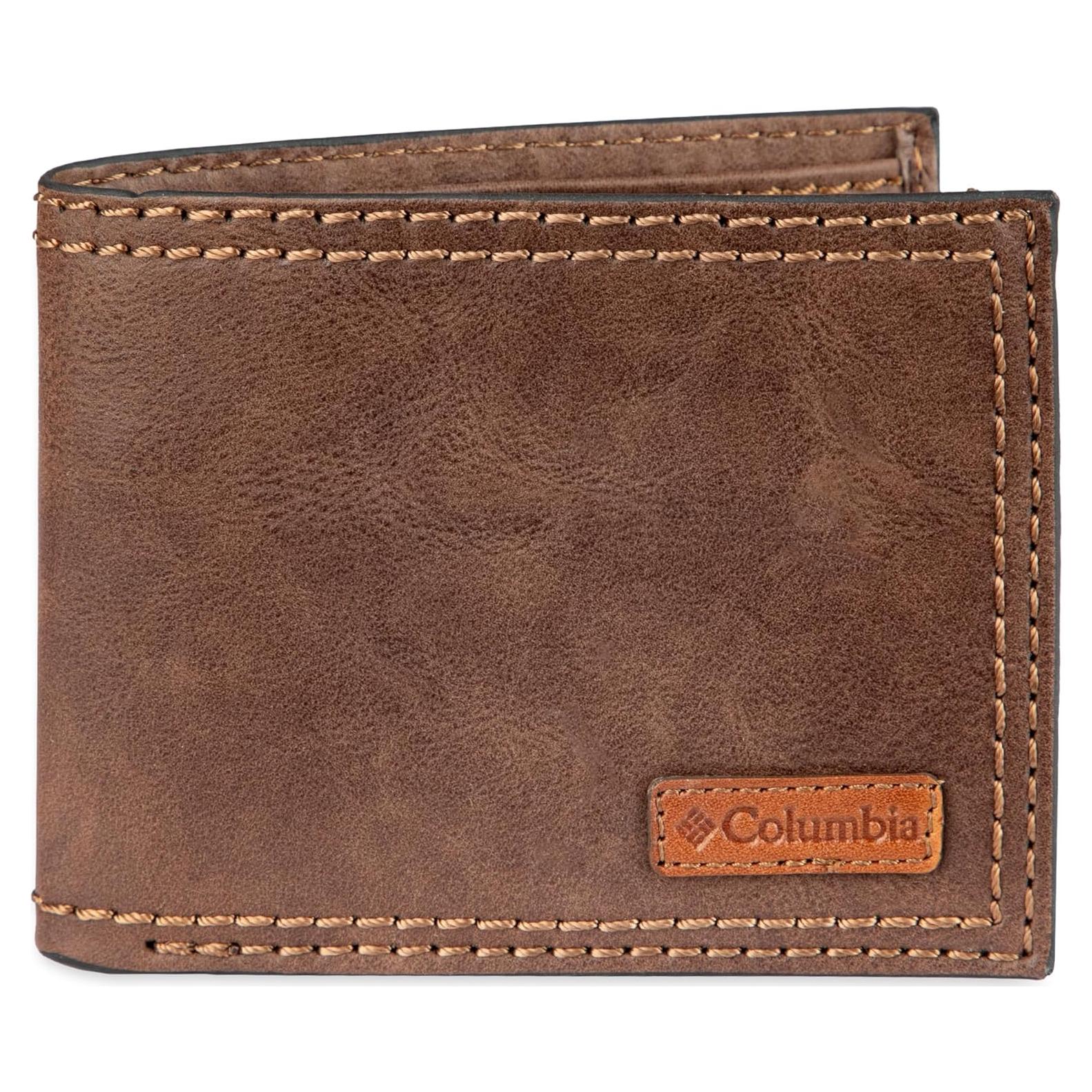 Billetera Bifold Hombre Columbia - Cuero Marrón Oscuro, RFID
