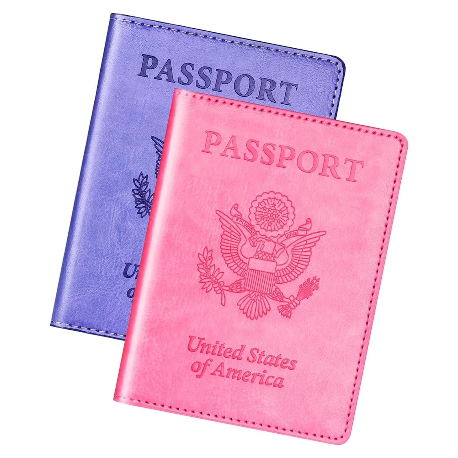 Portafolios de Pasaporte Herain 2 Pcs Minimalista Rosa y Púrpura